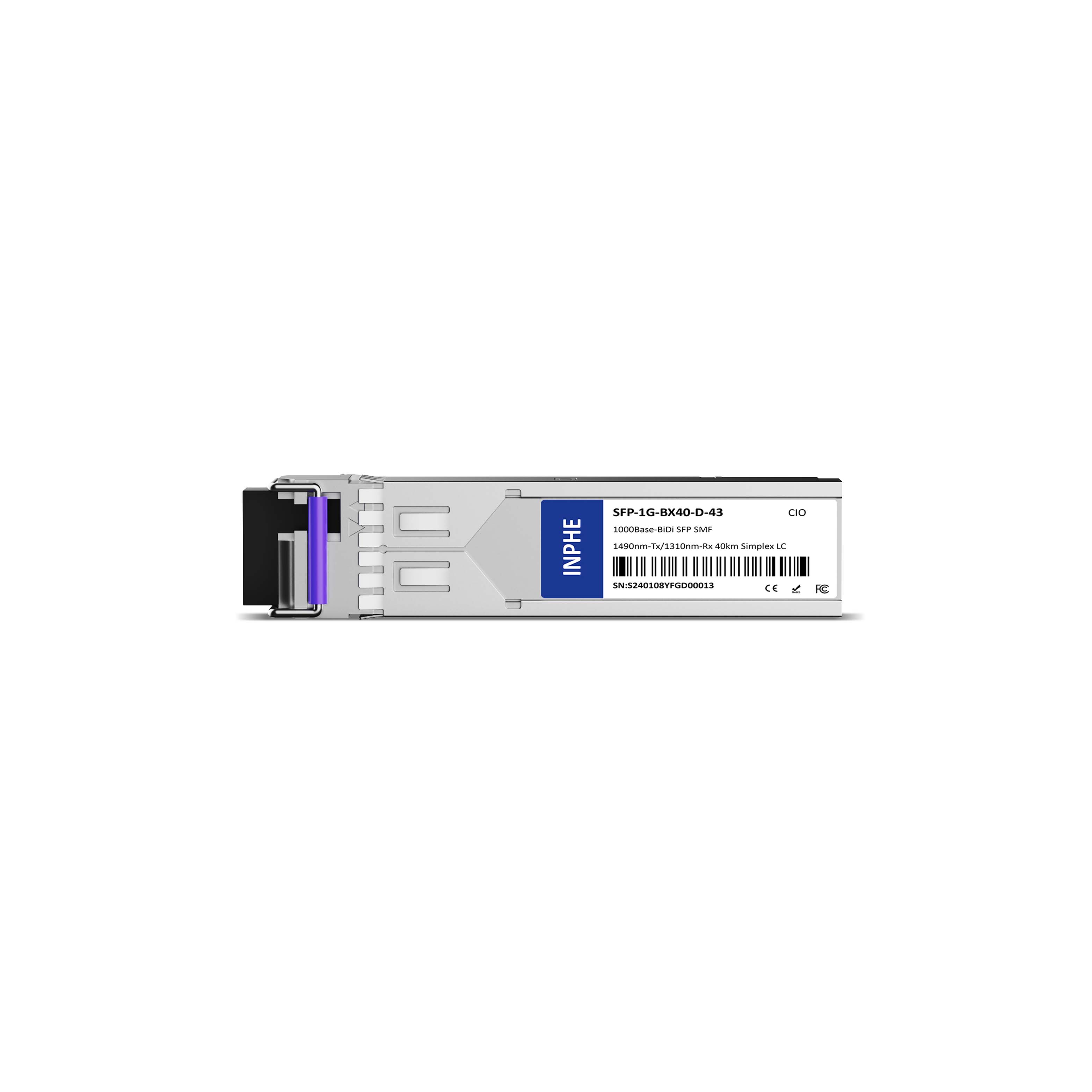 Cisco GLC-BX40-DA-I Compatible SFP 1.25G BiDi 1490nm-Tx/1310nm-Rx 40km SMF Simplex LC DDM/DOM Optics Transceiver