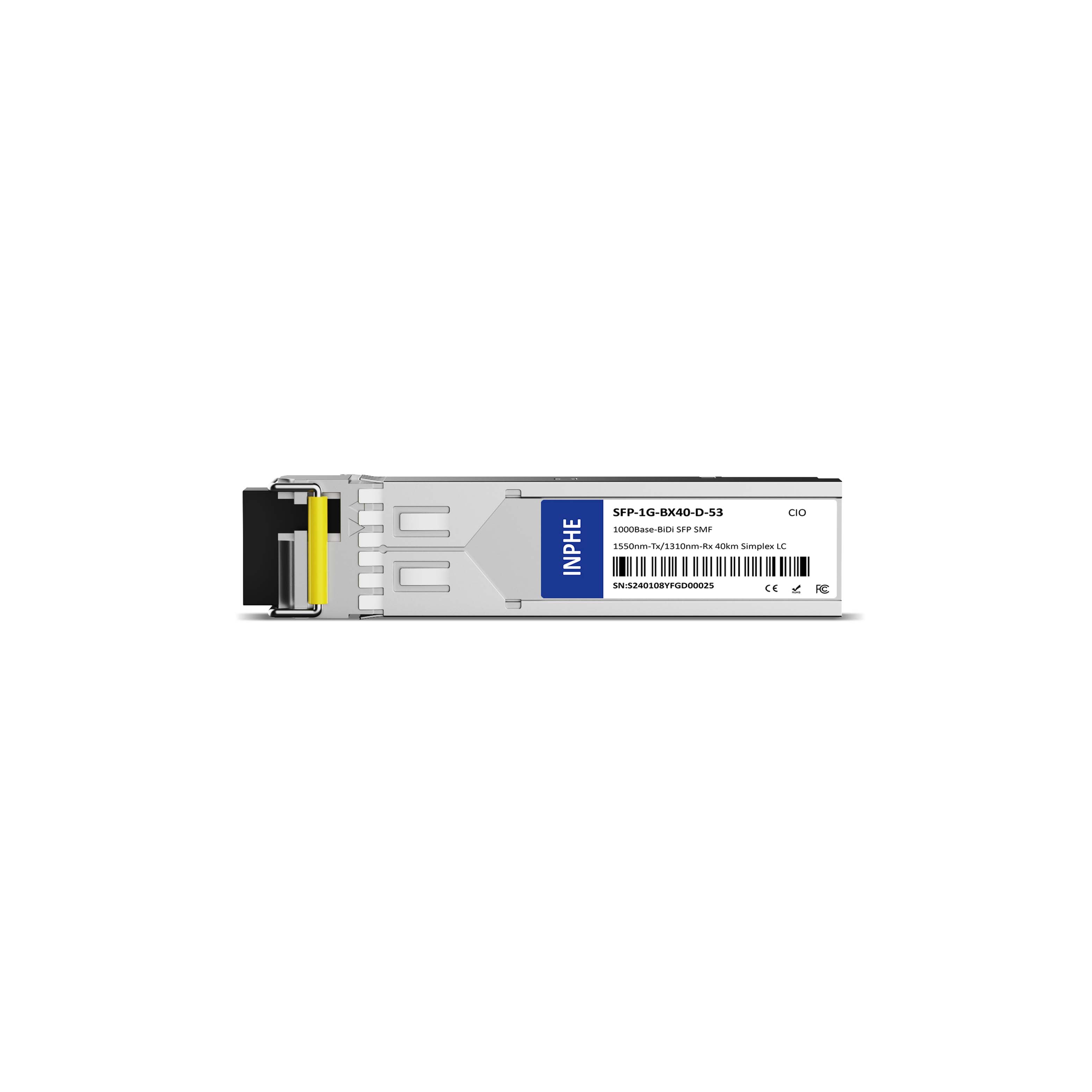 Cisco GLC-BX40-D-I Compatible SFP 1.25G BiDi 1550nm-Tx/1310nm-Rx 40km SMF Simplex LC DDM/DOM Optics Transceiver
