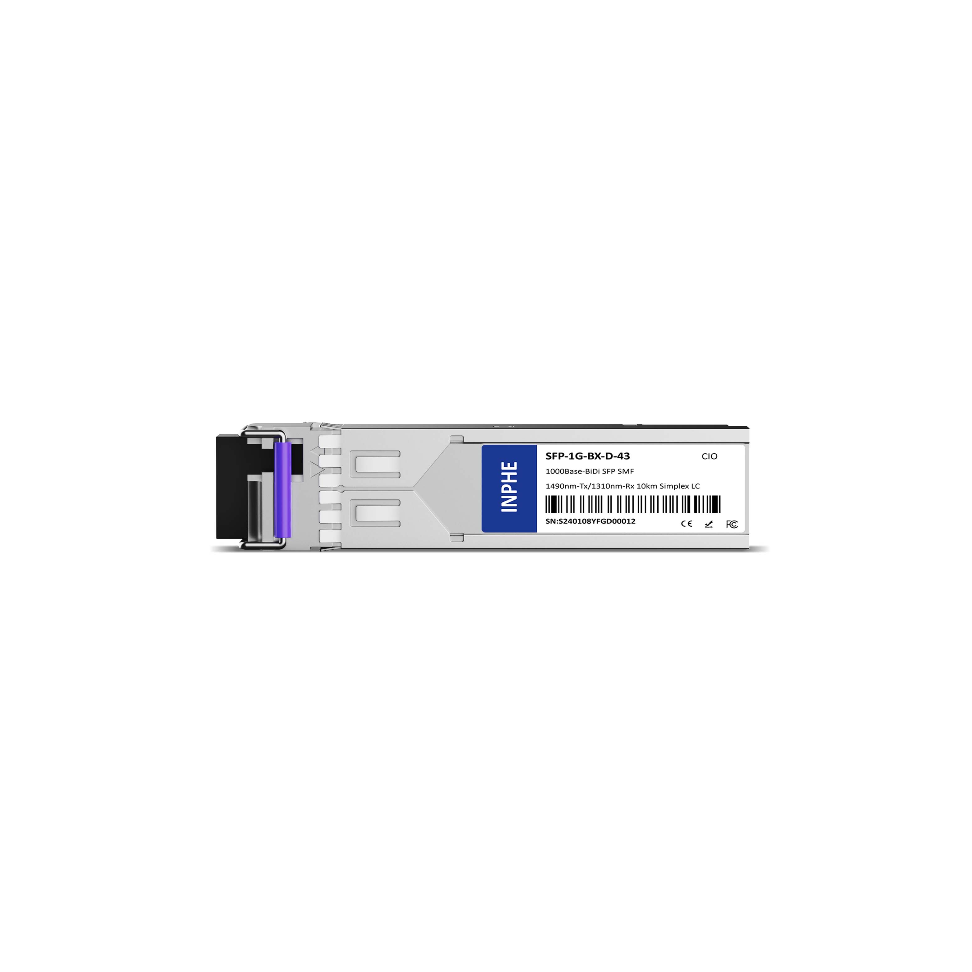 Cisco GLC-BX-D Compatible SFP 1.25G BiDi 1490nm-Tx/1310nm-Rx 10km SMF Simplex LC DDM/DOM Optics Transceiver