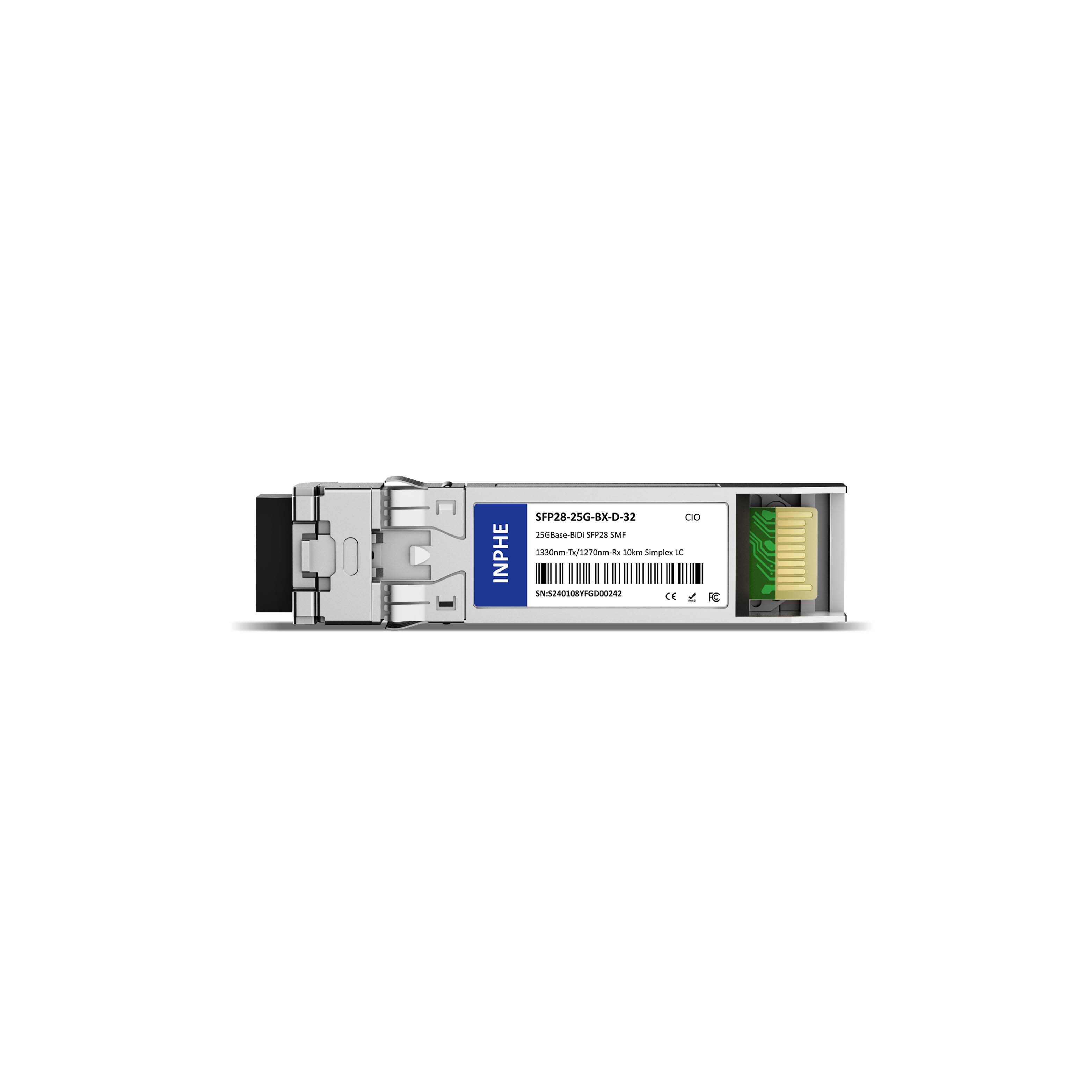 Cisco SFP-10/25G-BX20D-I Compatible SFP28 25G BiDi 1330nm-Tx/1270nm-Rx 20km SMF Simplex LC DDM/DOM Optics Transceiver
