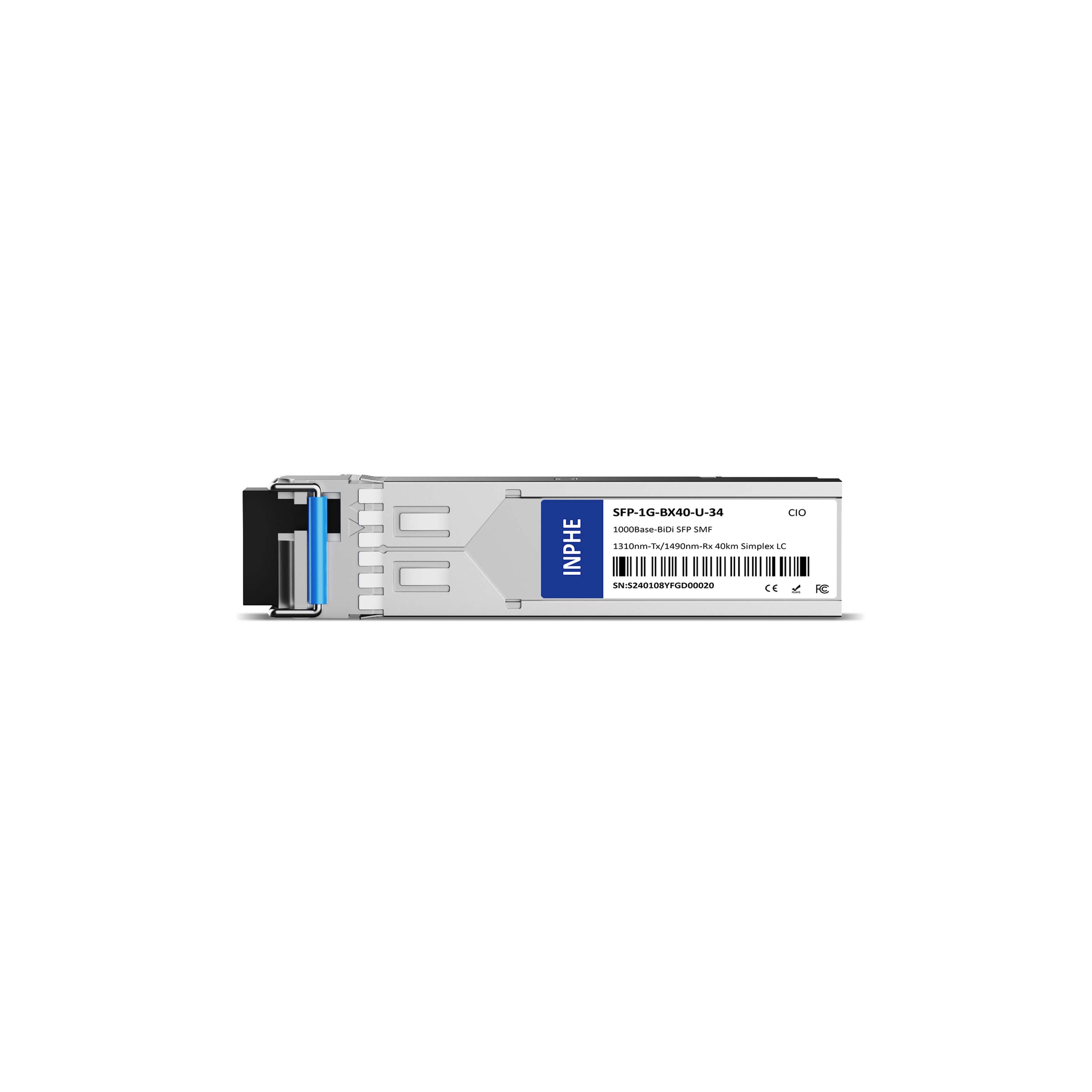 Cisco GLC-BX40-U-I Compatible SFP 1.25G BiDi 1310nm-Tx/1490nm-Rx 40km SMF Simplex LC DDM/DOM Optics Transceiver
