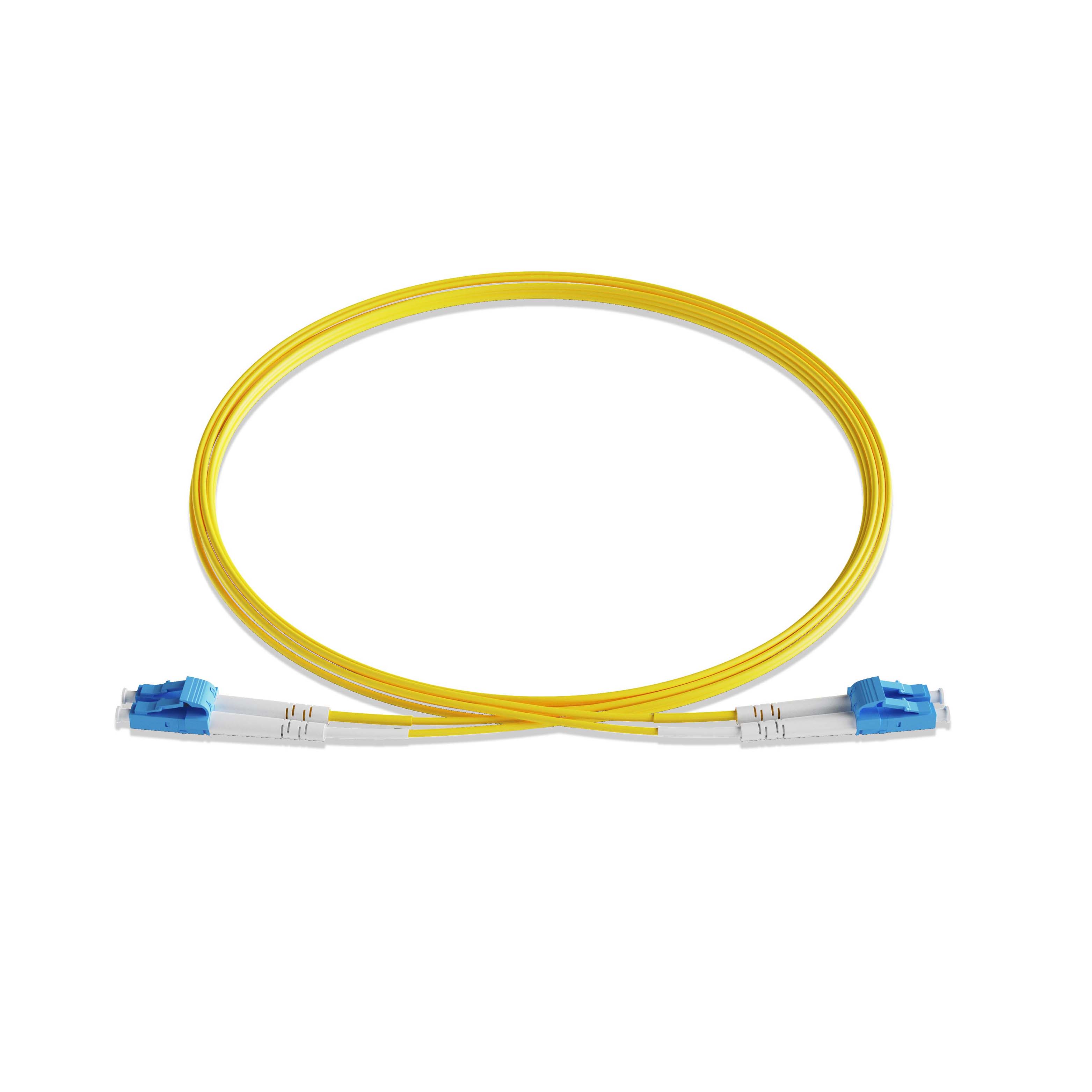 1m 3ft Fiber Patch Cable, 2 Fibers, LC UPC Duplex to LC UPC Duplex, Singlemode OS2, Riser OFNR , 2.0mm, Yellow