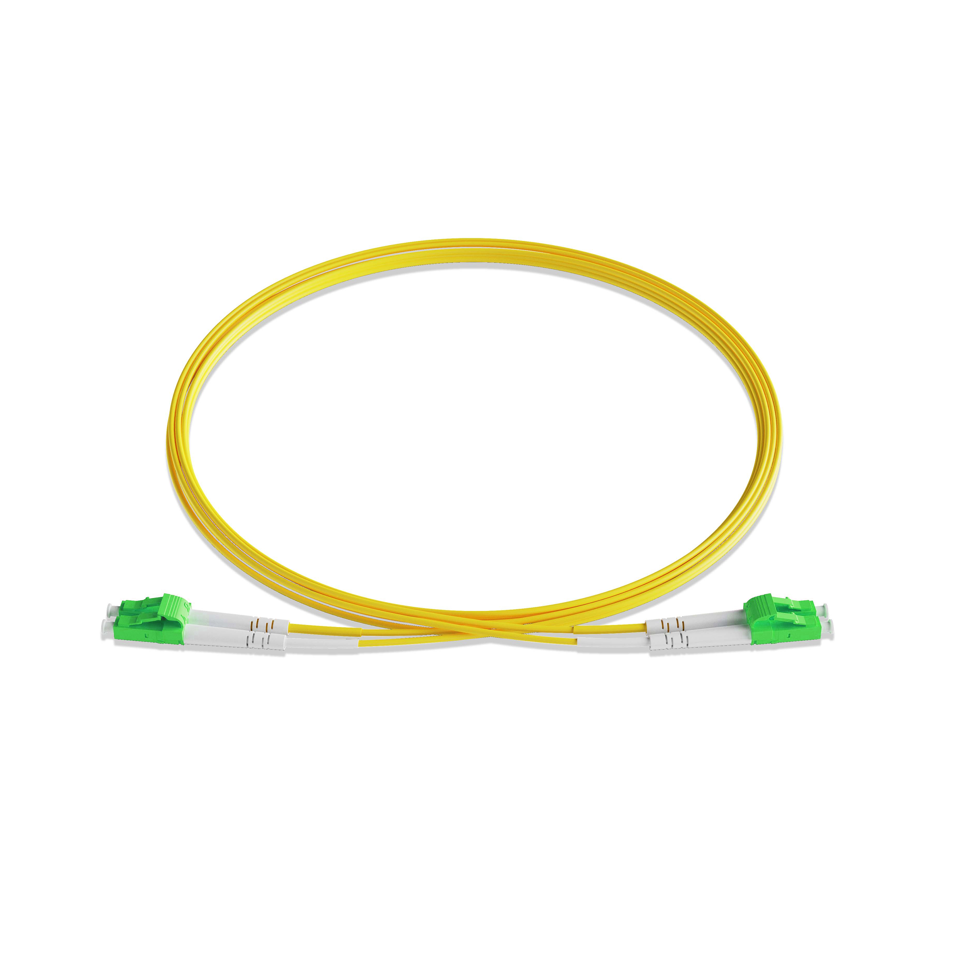20m 66ft Fiber Patch Cable 2 Fibers LC APC Duplex to LC APC Duplex Singlemode OS2 Riser OFNR  2.0mm Yellow