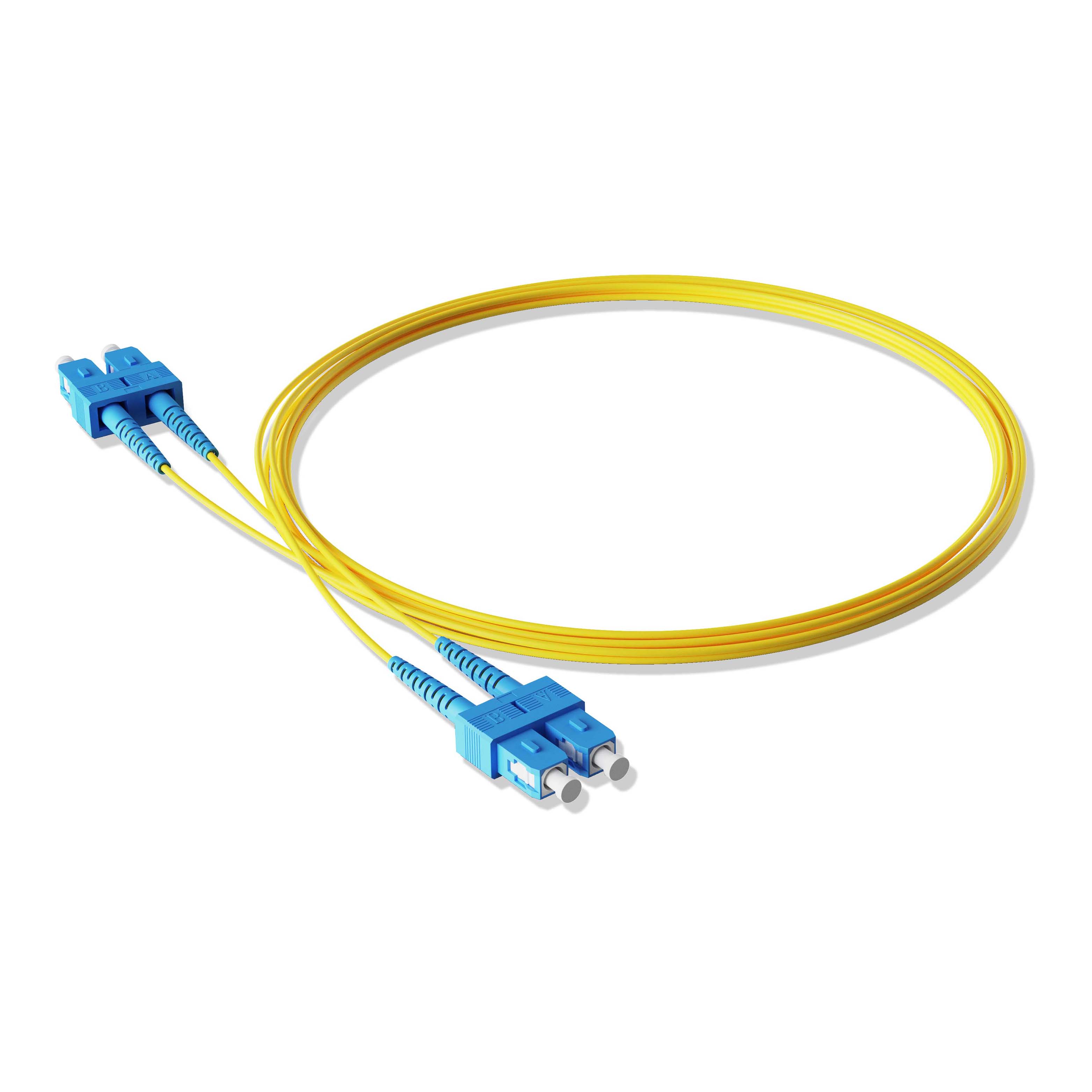 1m 3ft Fiber Patch Cable 2 Fibers SC UPC Duplex to SC UPC Duplex Singlemode OS2 Riser OFNR  2.0mm Yellow