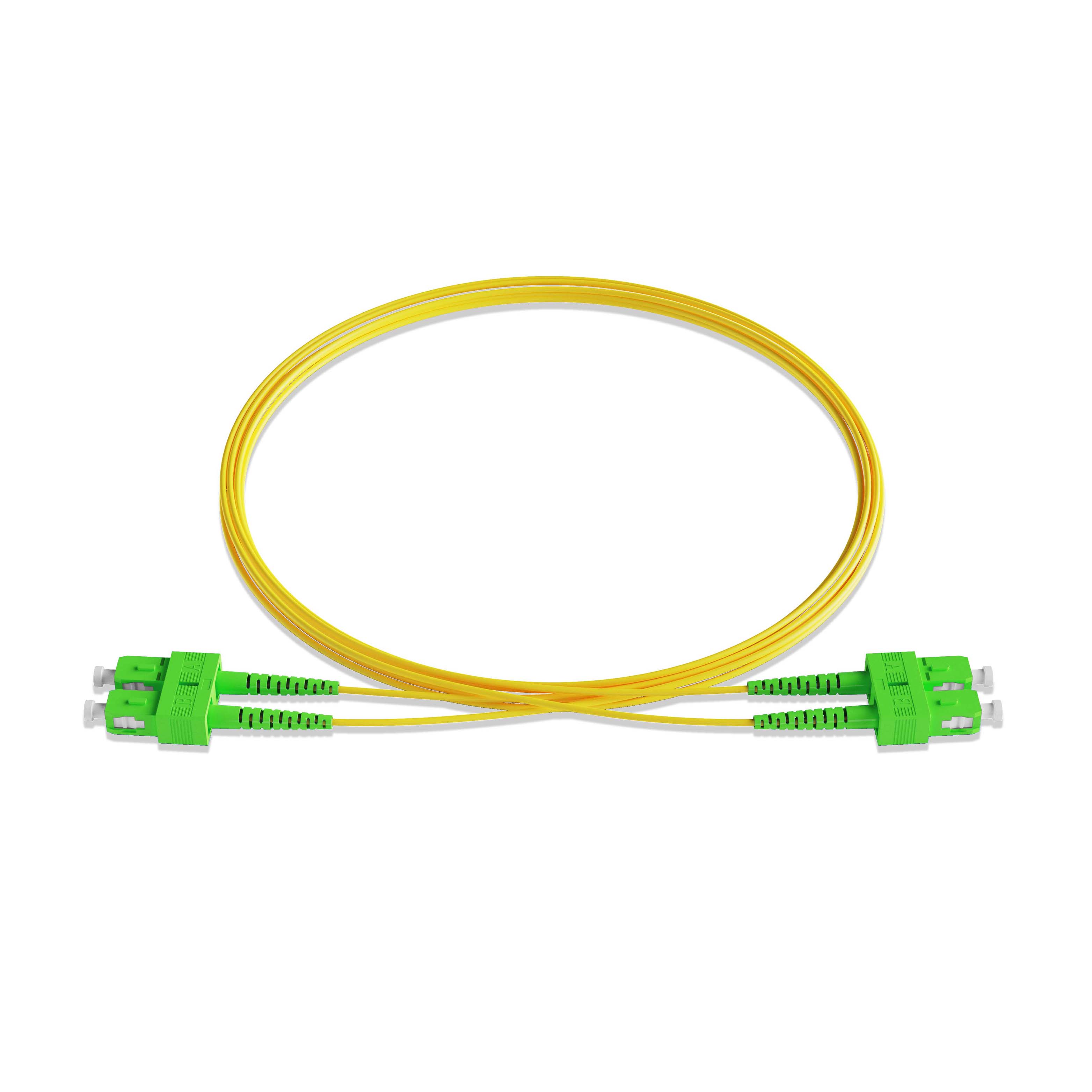 1m 3ft Fiber Patch Cable 2 Fibers SC APC Duplex to SC APC Duplex Singlemode OS2 Riser OFNR  2.0mm Yellow