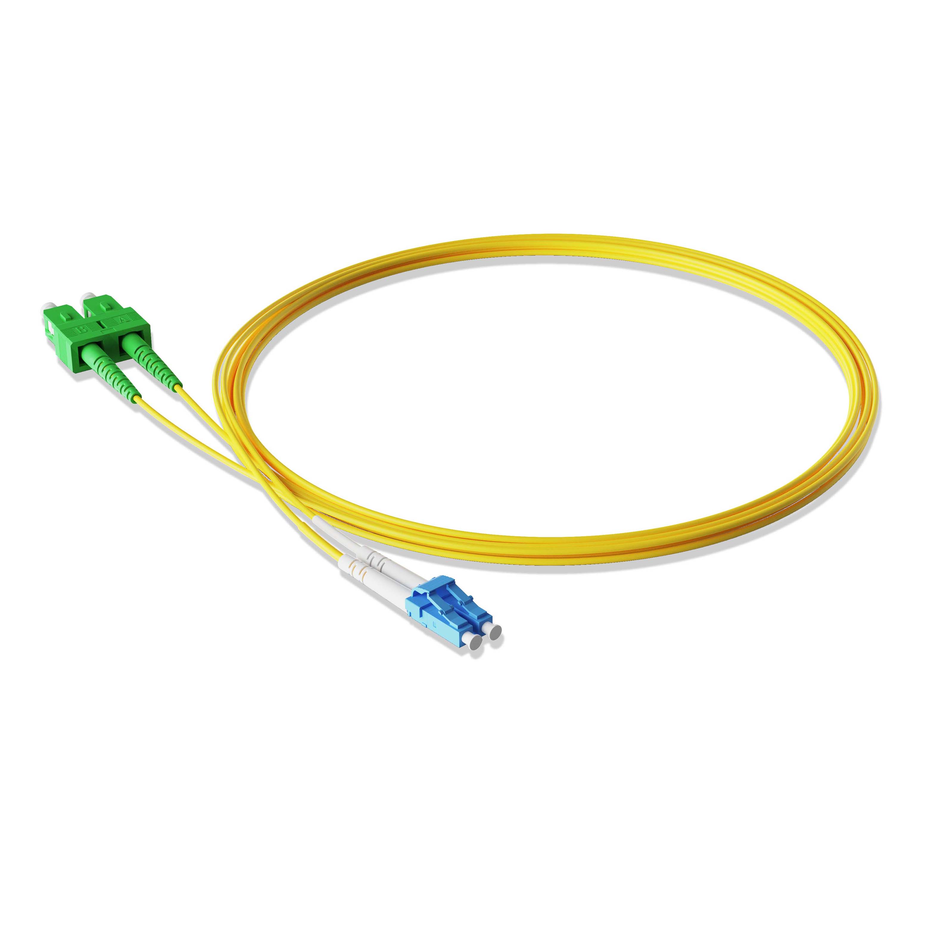 1m 3ft Fiber Patch Cable 2 Fibers LC UPC Duplex to SC APC Duplex Singlemode OS2 Riser OFNR  2.0mm Yellow