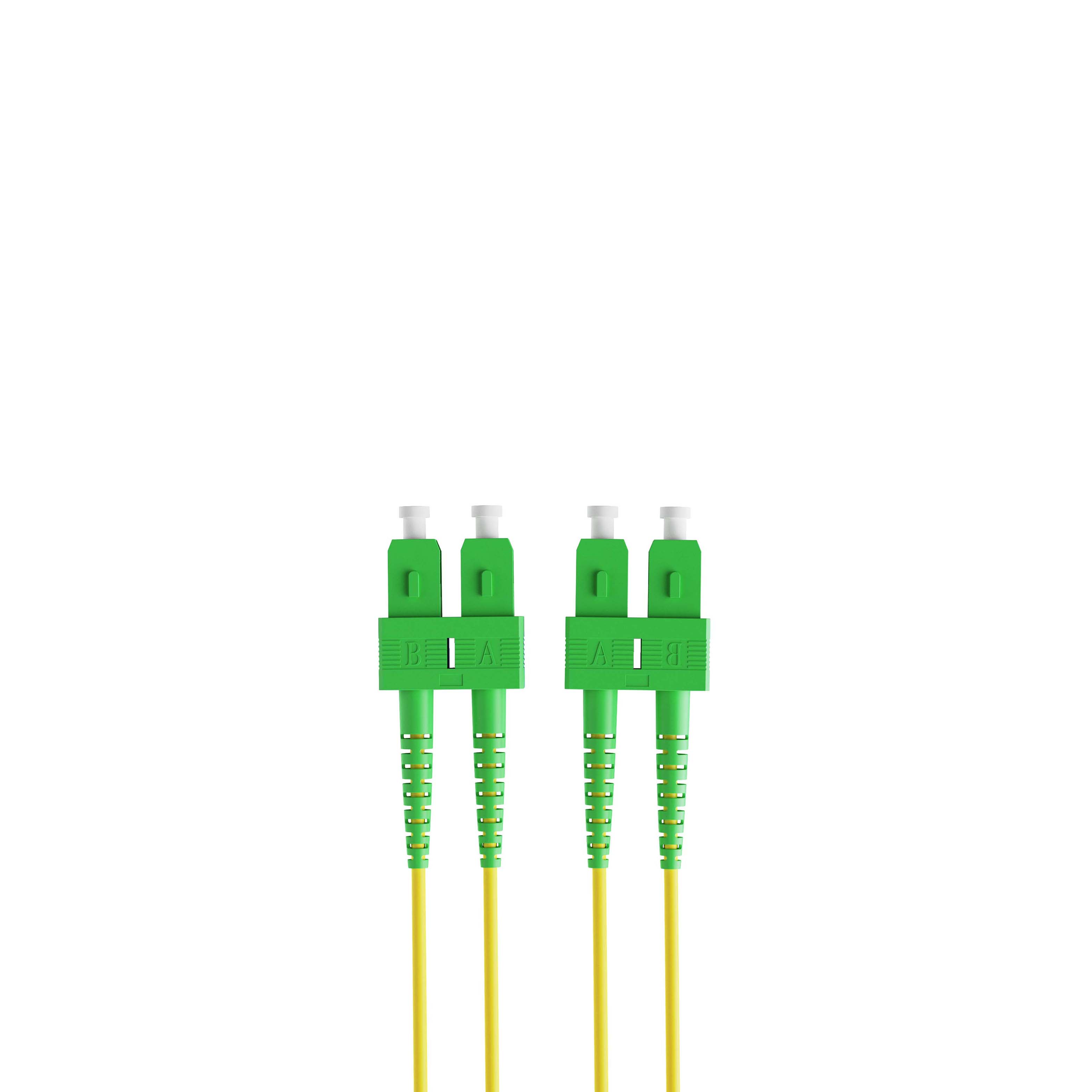 1m 3ft Fiber Patch Cable 2 Fibers SC APC Duplex to SC APC Duplex Singlemode OS2 Riser OFNR  2.0mm Yellow