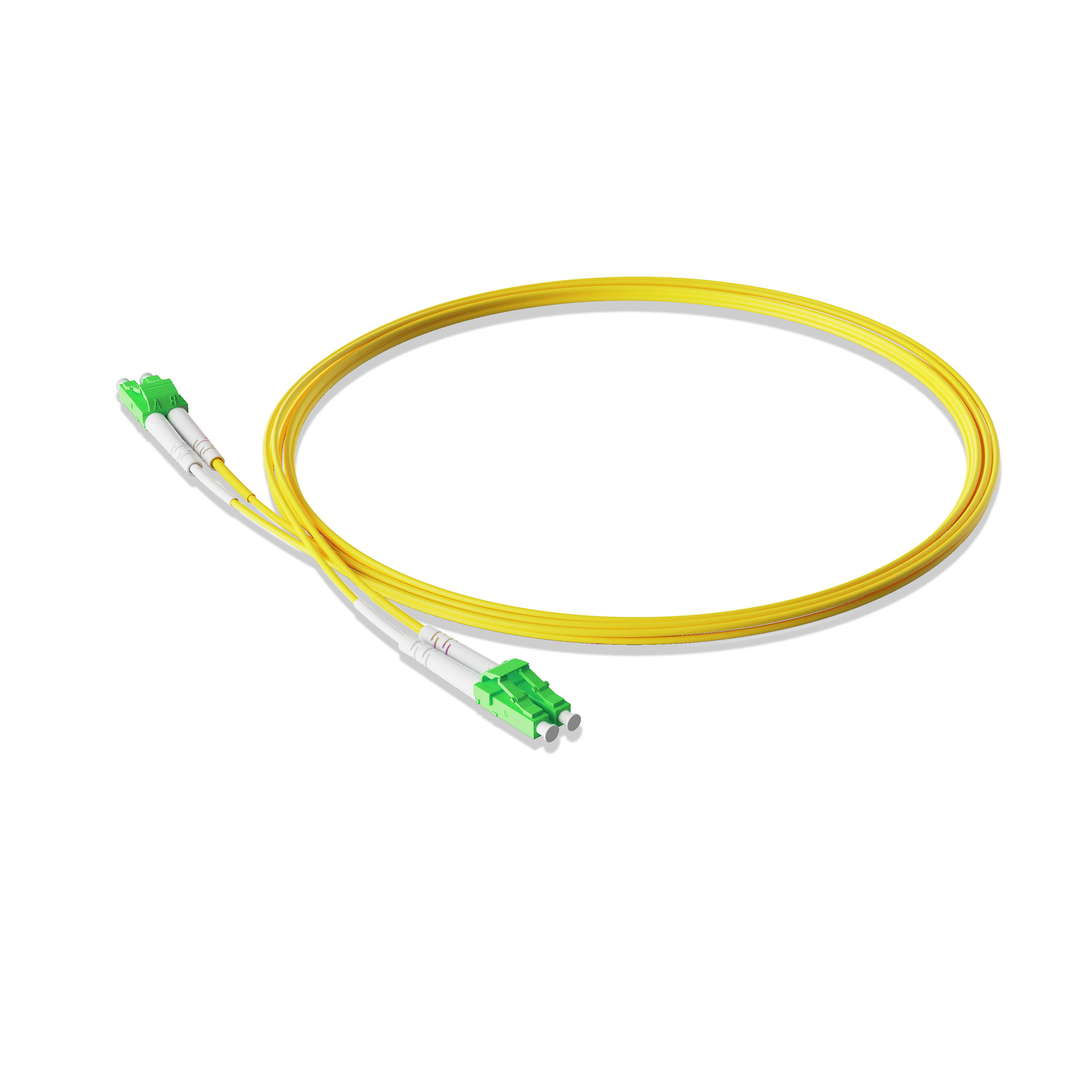 10m 33ft Fiber Patch Cable 2 Fibers LC APC Duplex to LC APC Duplex Singlemode OS2 Riser OFNR  2.0mm Yellow