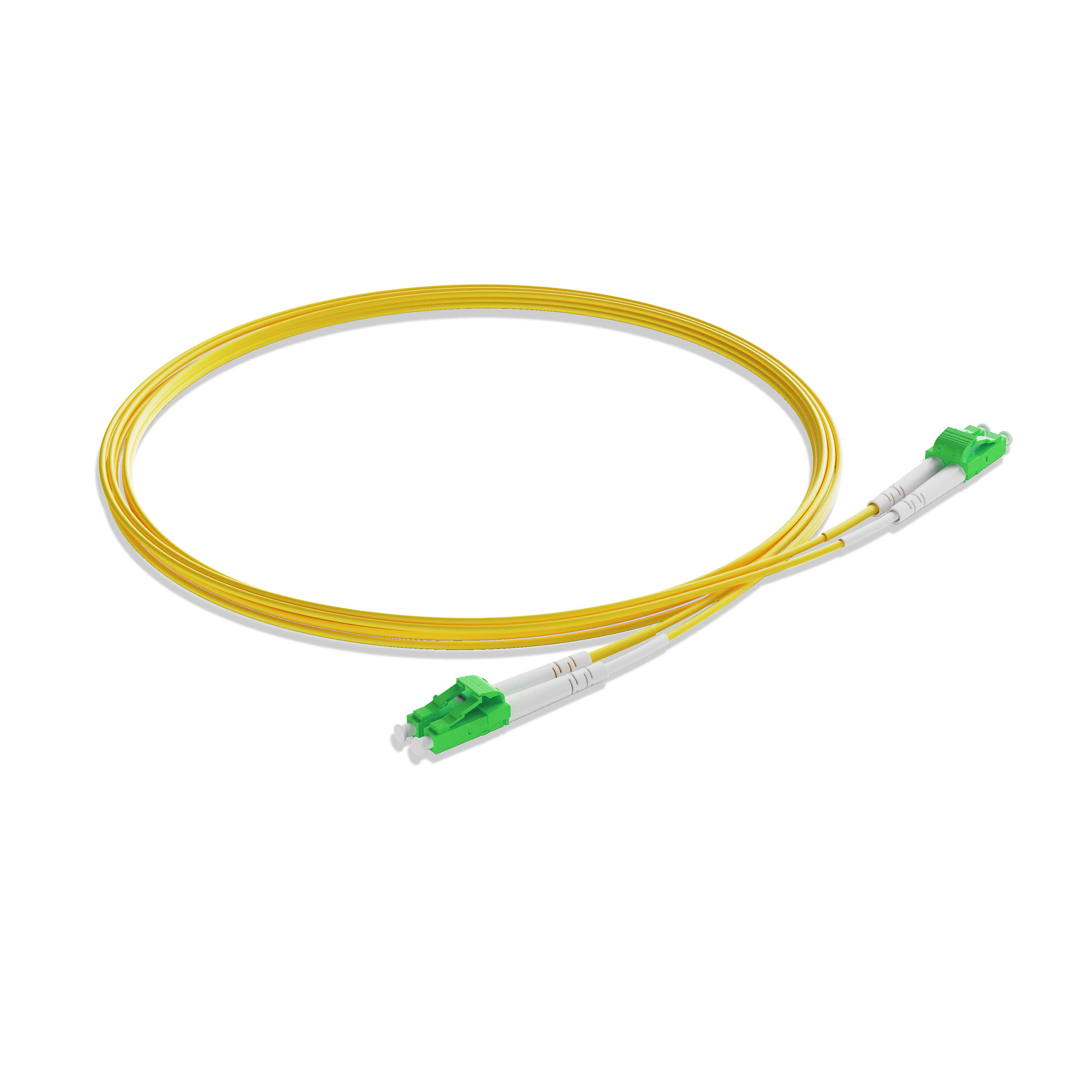 10m 33ft Fiber Patch Cable 2 Fibers LC APC Duplex to LC APC Duplex Singlemode OS2 Riser OFNR  2.0mm Yellow