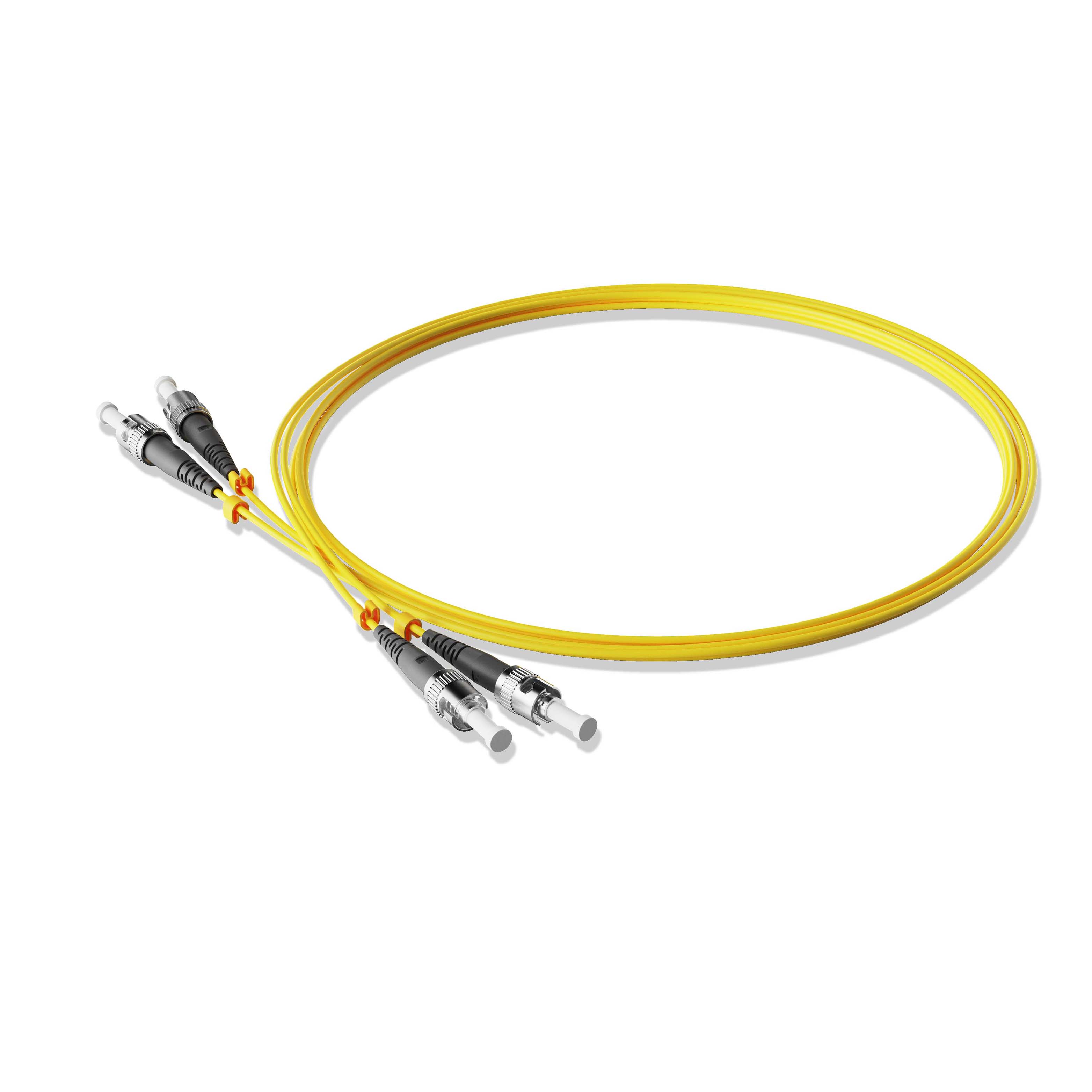 1m 3ft Fiber Patch Cable 2 Fibers ST UPC Duplex to ST UPC Duplex Singlemode OS2 Riser OFNR  2.0mm Yellow