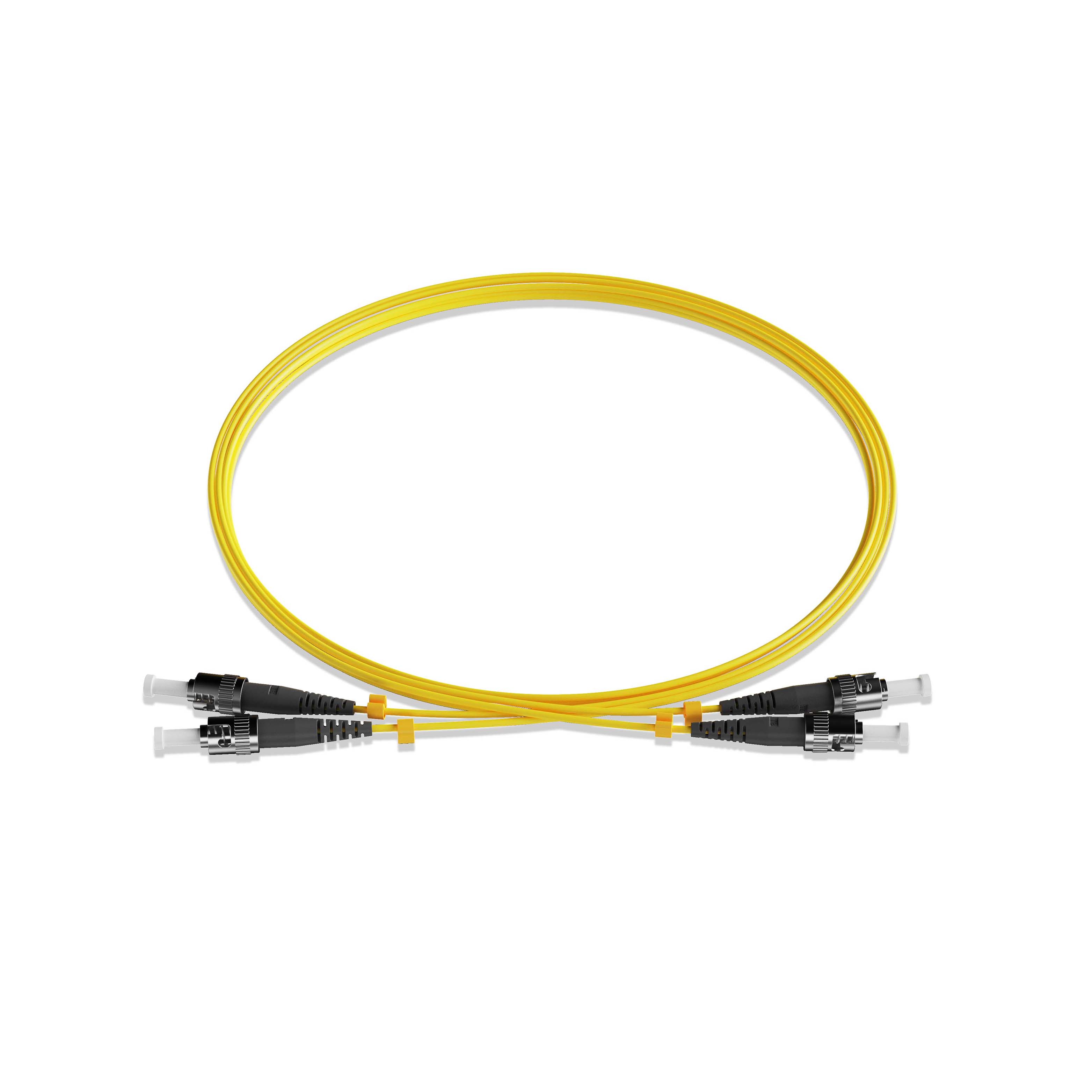 1m 3ft Fiber Patch Cable 2 Fibers ST UPC Duplex to ST UPC Duplex Singlemode OS2 Riser OFNR  2.0mm Yellow