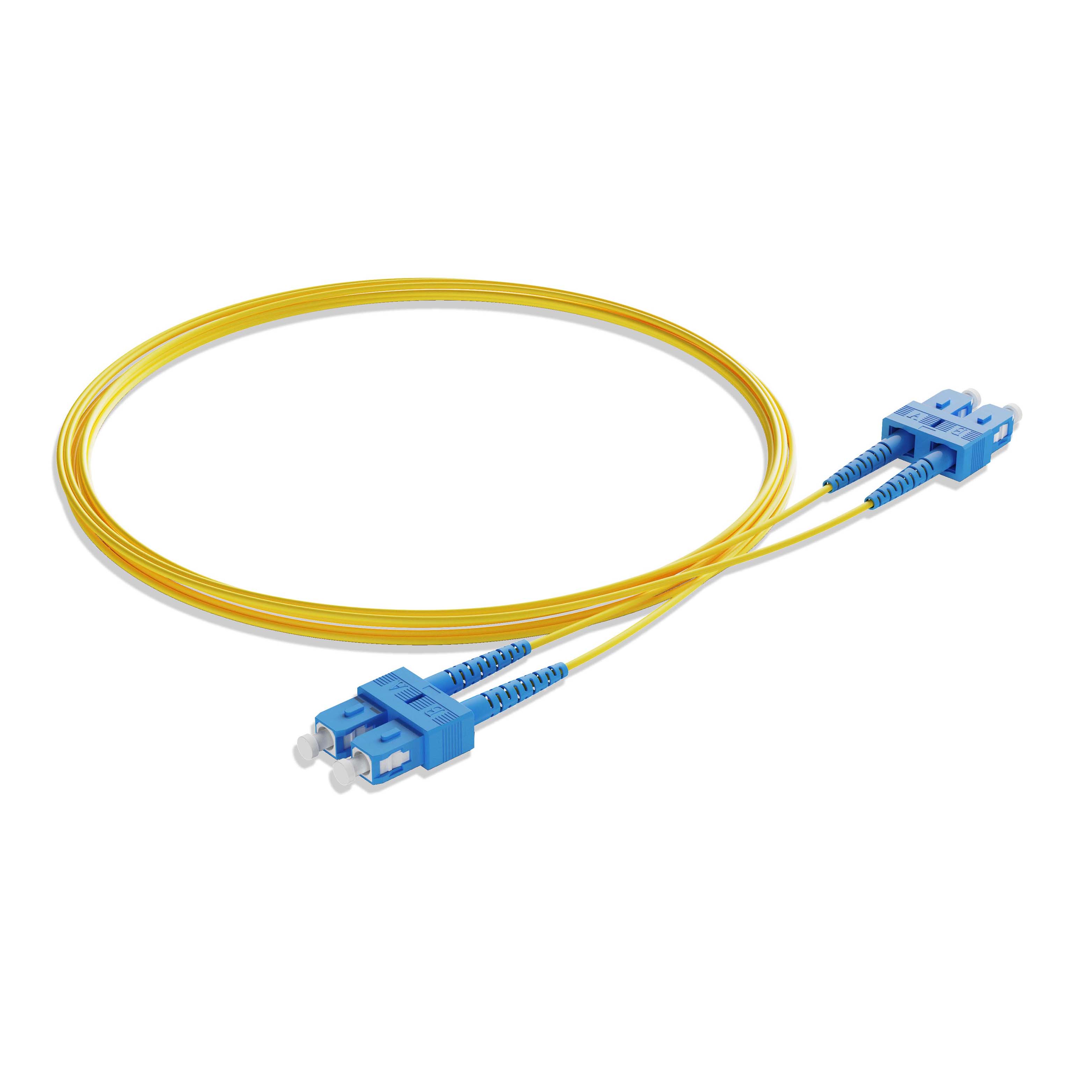 1m 3ft Fiber Patch Cable 2 Fibers SC UPC Duplex to SC UPC Duplex Singlemode OS2 Riser OFNR  2.0mm Yellow