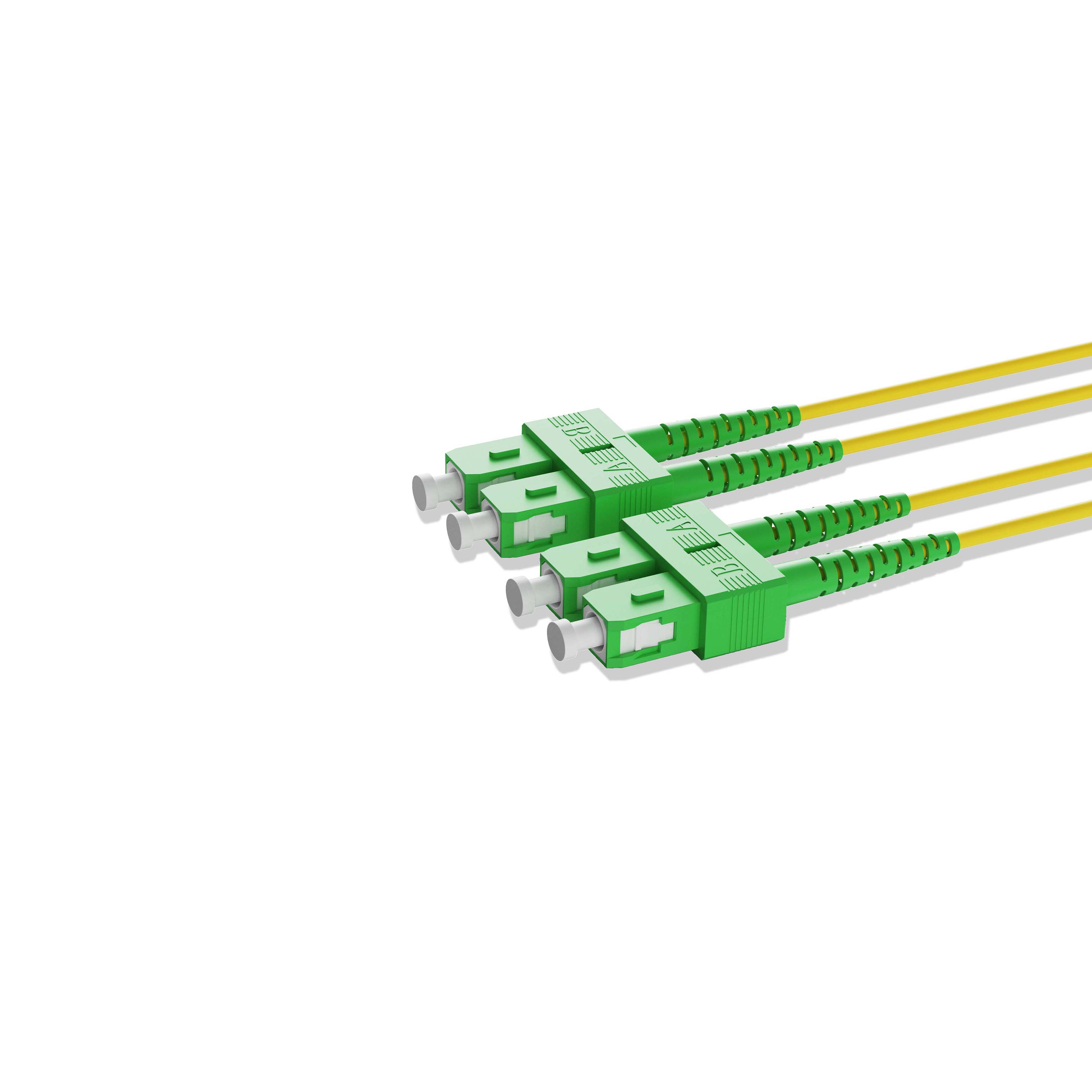 1m 3ft Fiber Patch Cable 2 Fibers SC APC Duplex to SC APC Duplex Singlemode OS2 Riser OFNR  2.0mm Yellow
