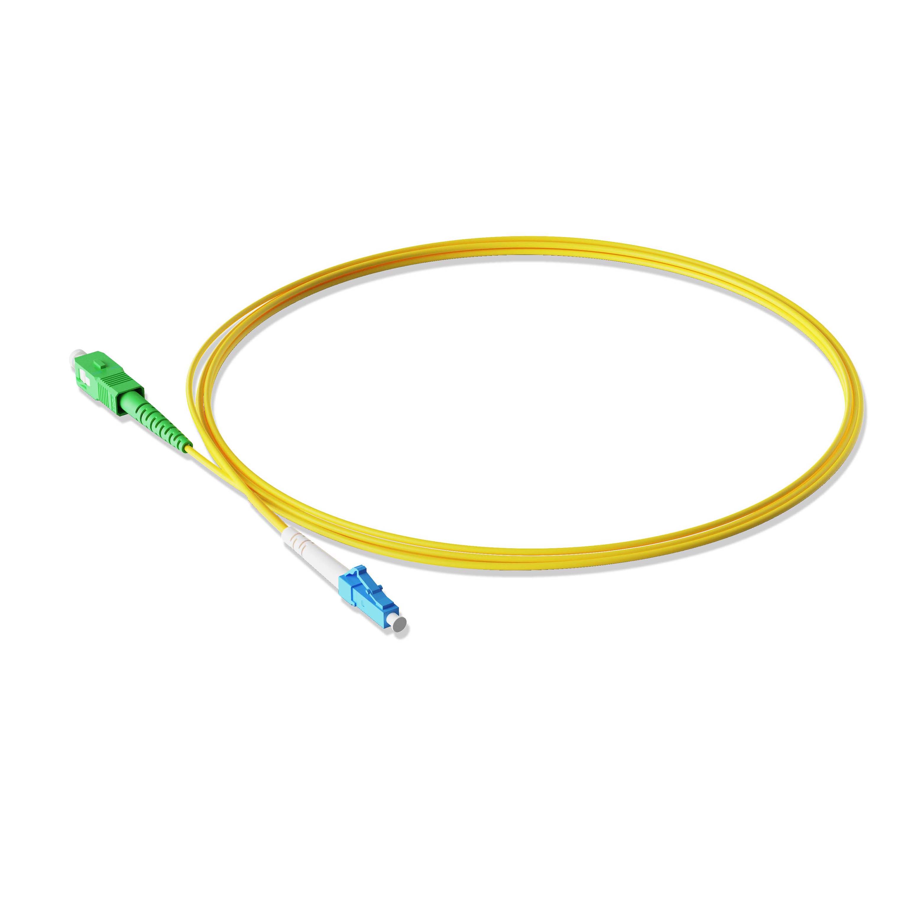 0.3m 0.98ft Fiber Patch Cable 1 Fiber LC UPC Simplex to SC APC Simplex Singlemode OS2 Riser OFNR  2.0mm Yellow