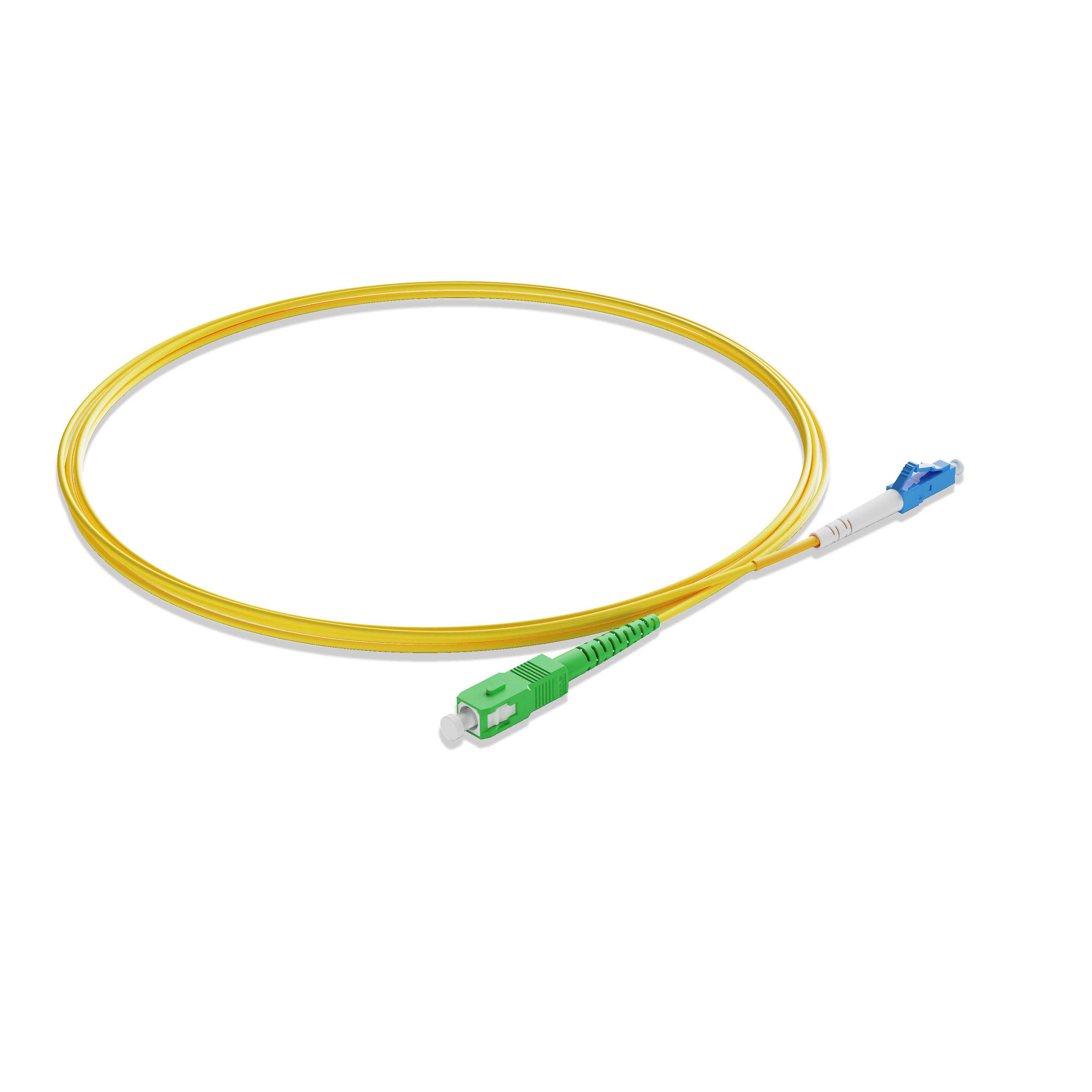 0.3m 0.98ft Fiber Patch Cable 1 Fiber LC UPC Simplex to SC APC Simplex Singlemode OS2 Riser OFNR  2.0mm Yellow
