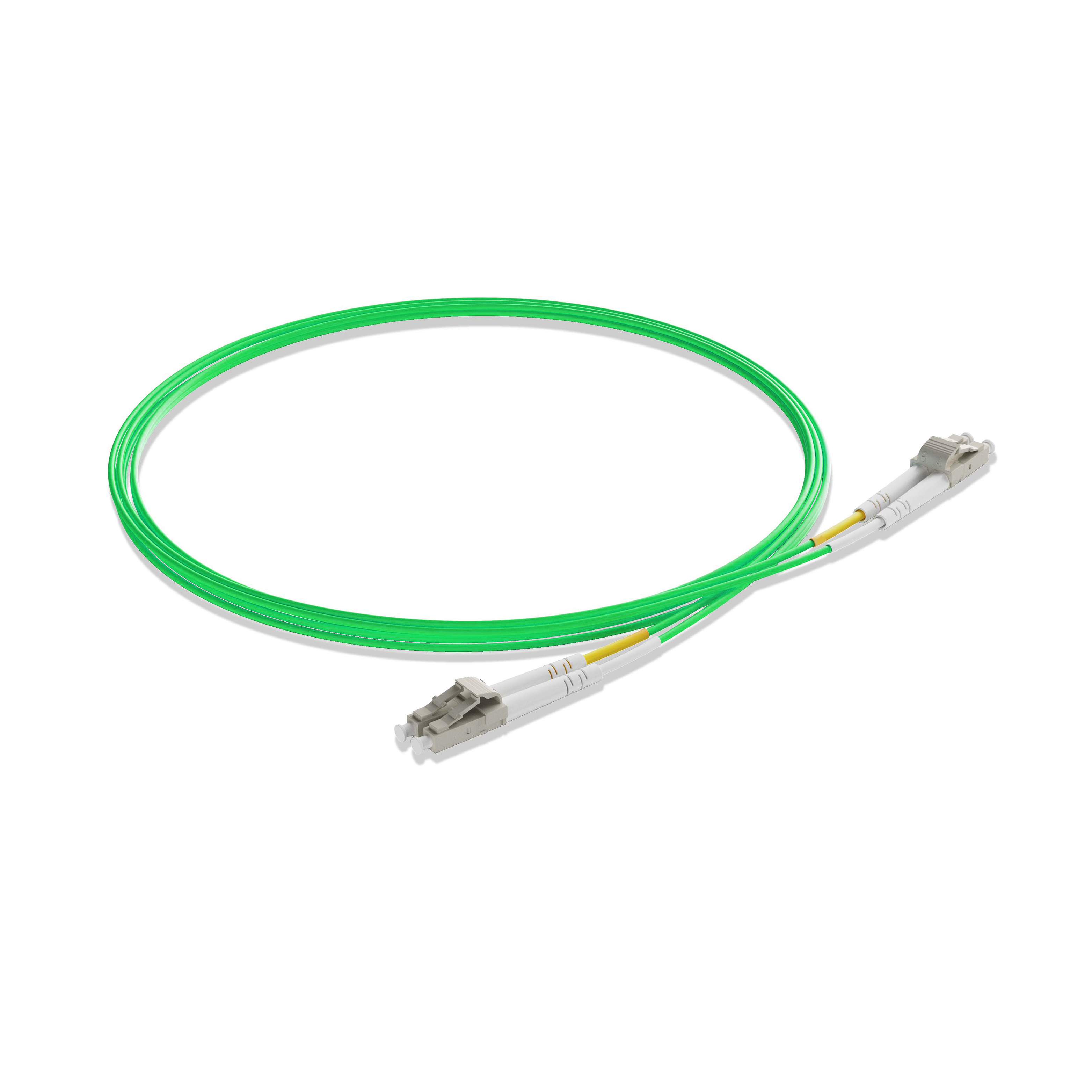 1m 3ft Fiber Patch Cable 2 Fibers LC UPC Duplex to LC UPC Duplex  Multimode OM5 Riser OFNR 2.0mm Lime Green