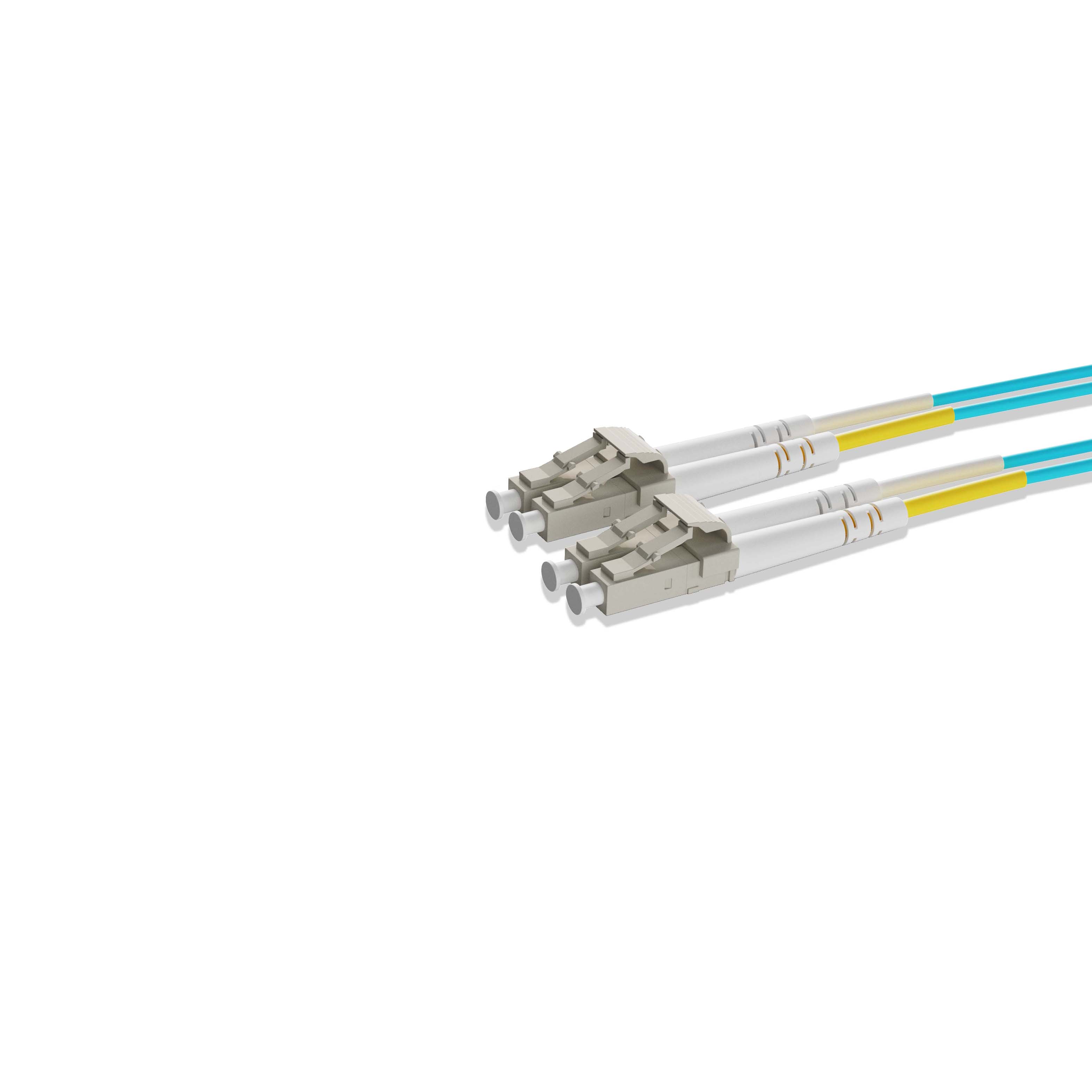 1m 3ft Fiber Patch Cable 2 Fibers LC UPC Duplex to LC UPC Duplex  Multimode OM3 Riser OFNR  2.0mm Aqua
