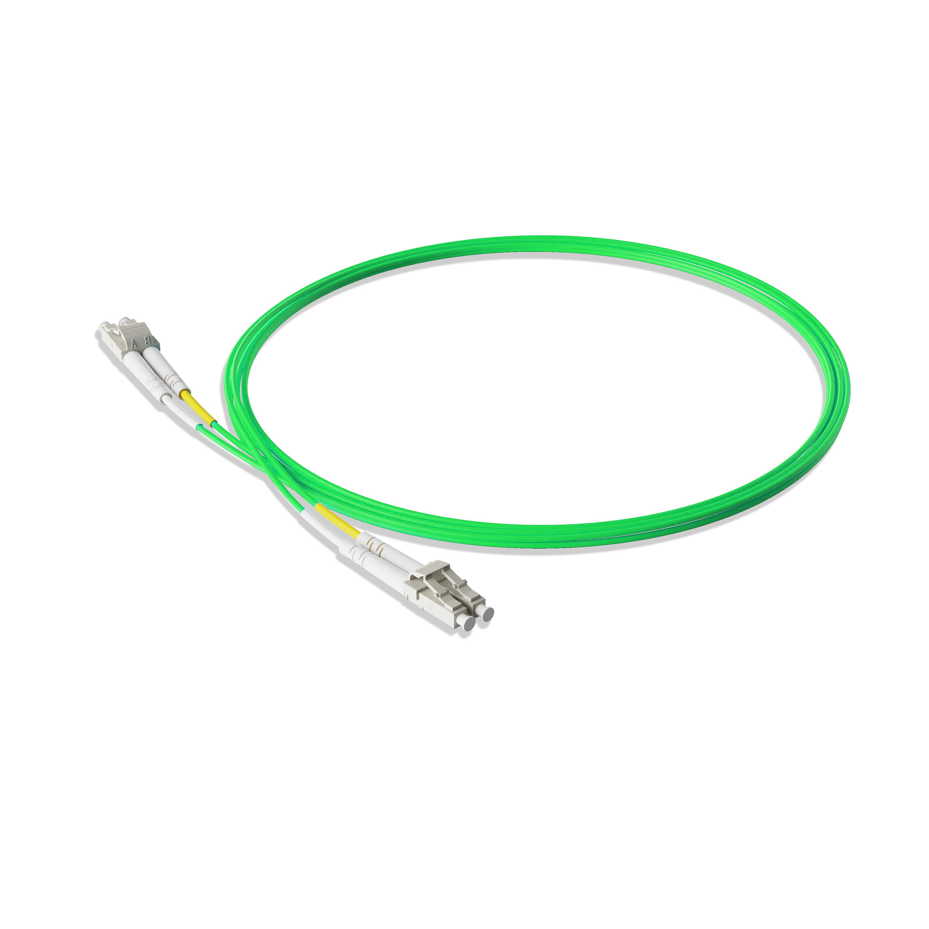 1m 3ft Fiber Patch Cable 2 Fibers LC UPC Duplex to LC UPC Duplex Multimode OM5 Riser OFNR 2.0mm Lime Green