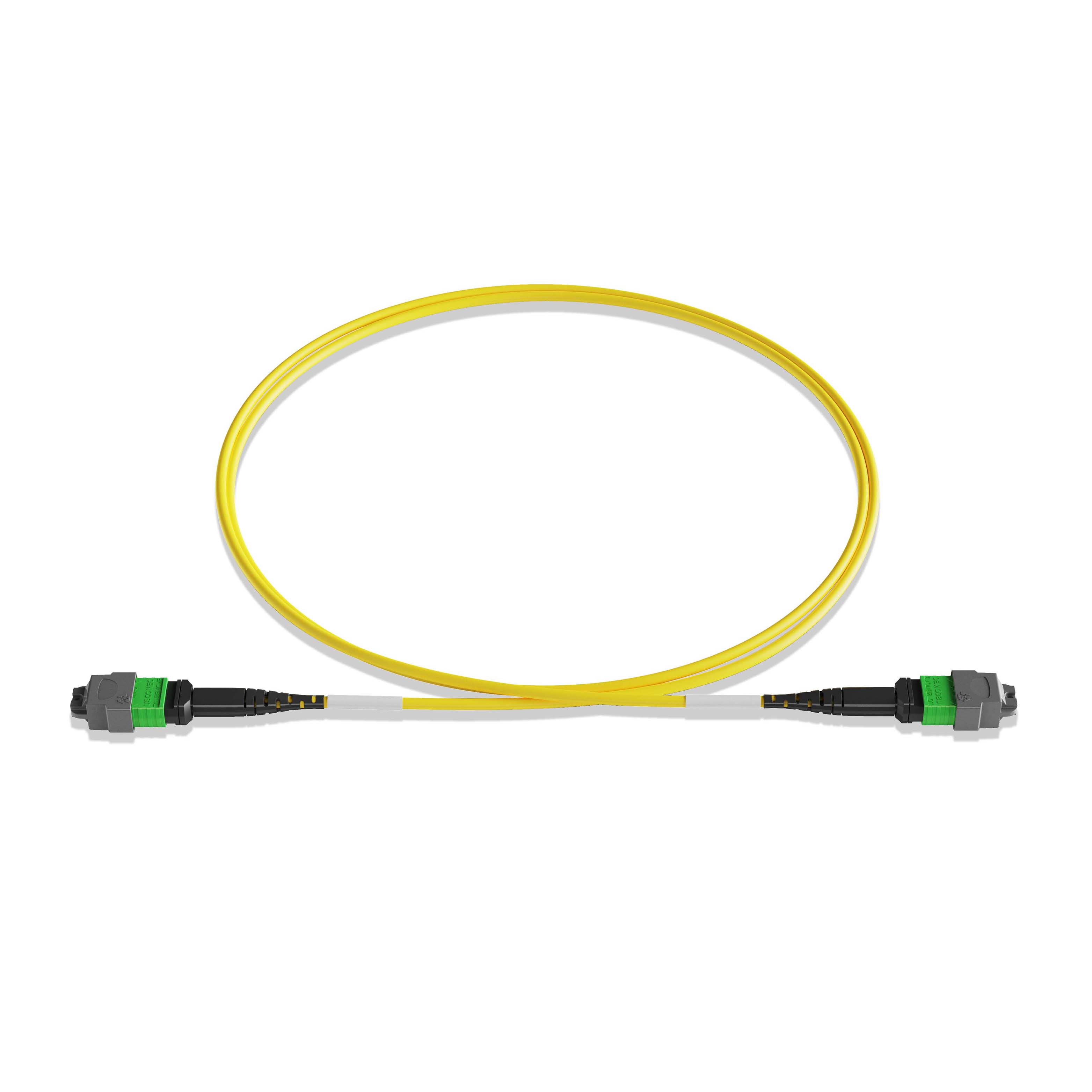 1m 3ft MPO Jumper 12 Fibers MPO-12 APC Female to MPO-12 APC Female Singlemode OS2 Plenum OFNP 0.35dB Max Type A 3.0mm Yellow