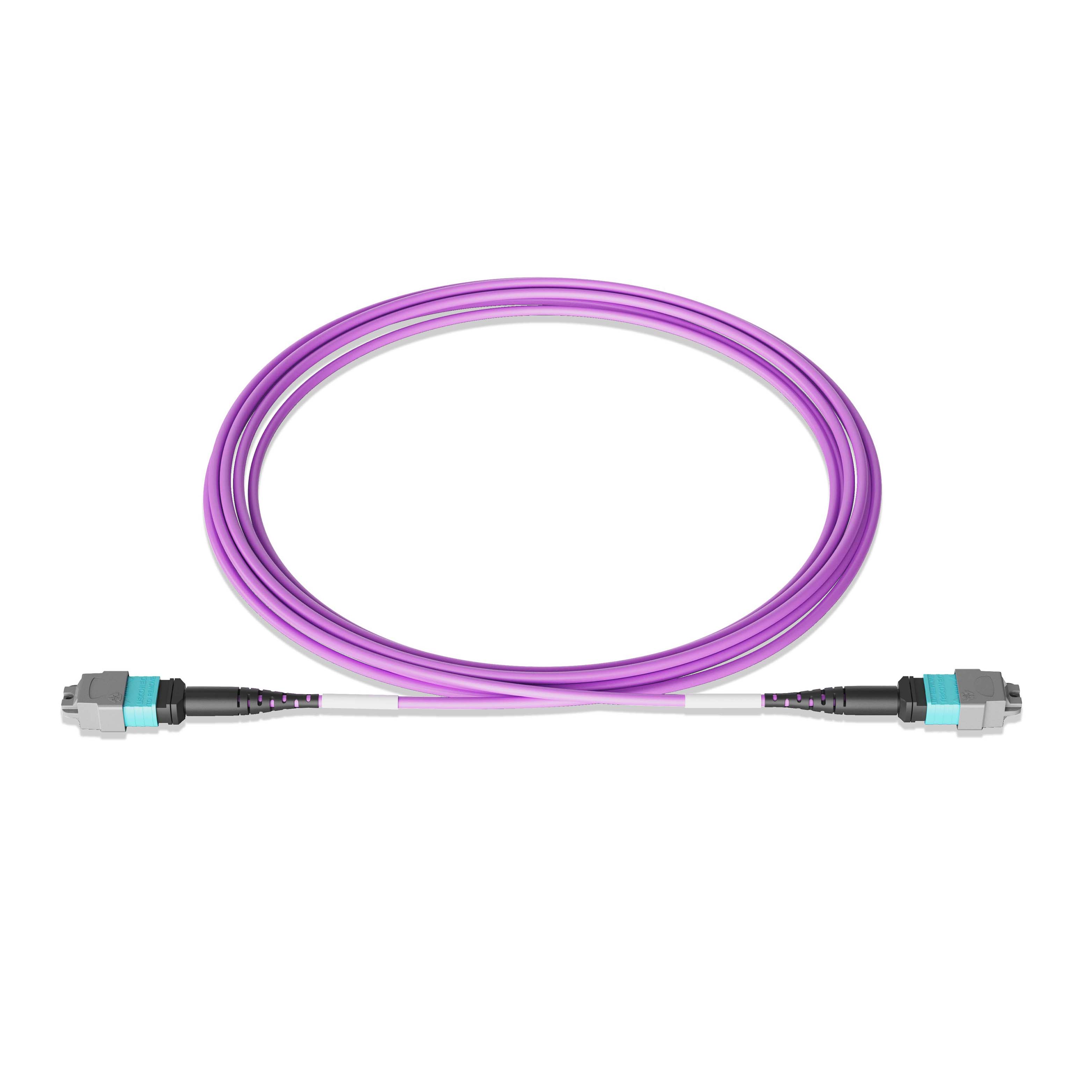 1m 3ft MTP Jumper 16 Fibers MTP-16 APC Female to MTP-16 APC Female Multimode OM4 Plenum OFNP 0.35dB Max 3.0mm Magenta