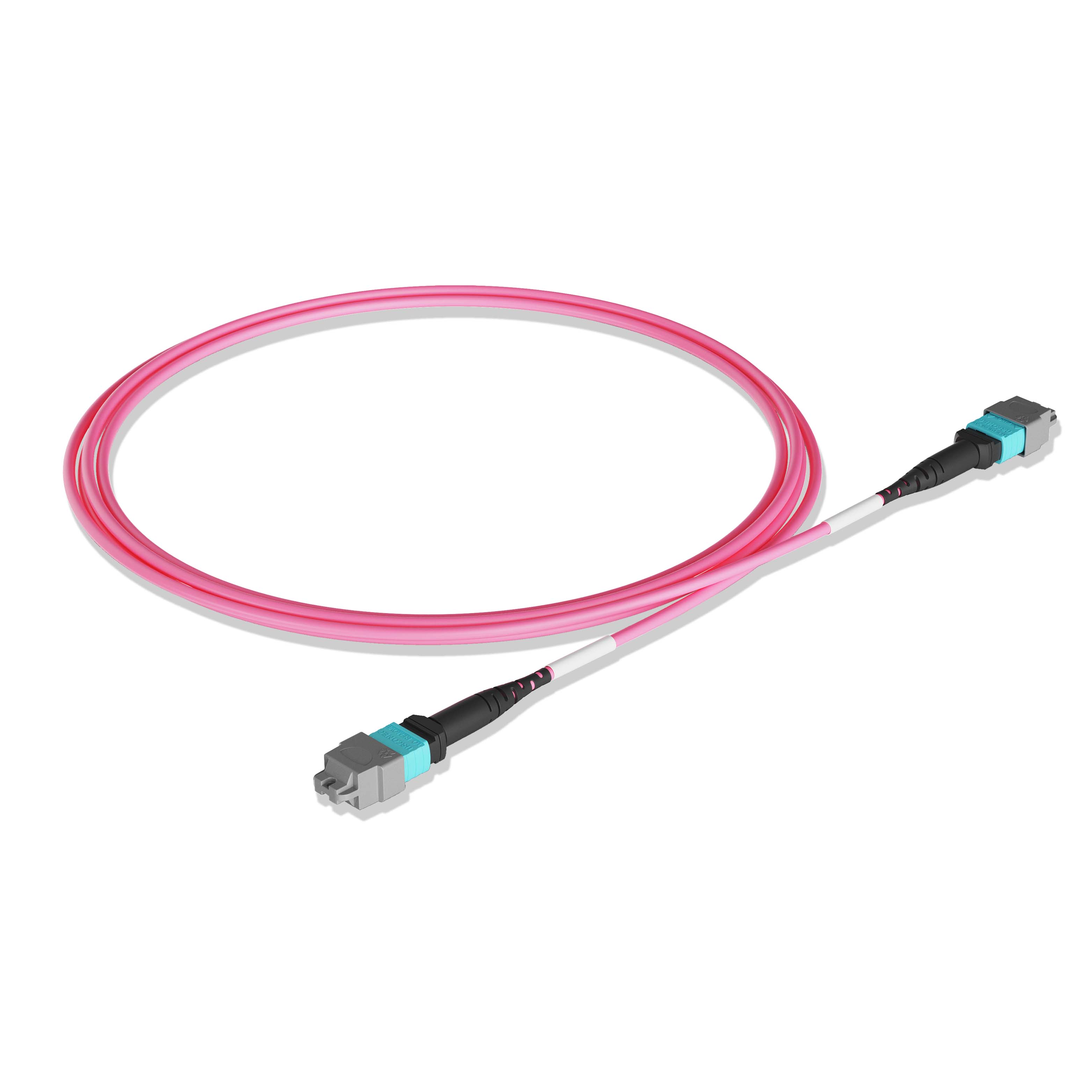 1m 3ft MTP Jumper 8 Fibers MTP-12 APC Female to MTP-12 APC Female Multimode OM4 Plenum OFNP 0.35dB Max Type B 3.0mm Magenta