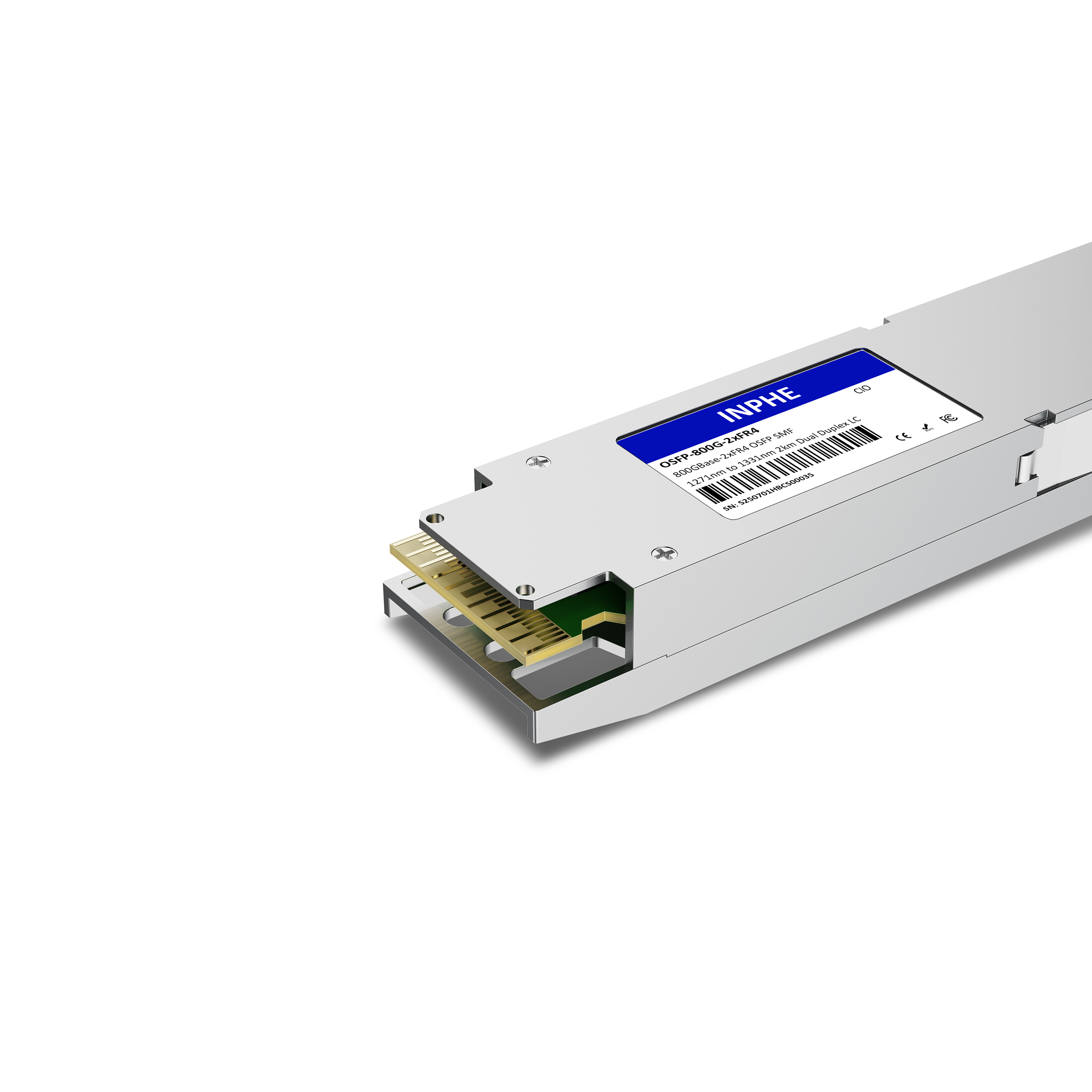 Cisco Compatible OSFP 800GBASE 2xFR4 1271/1291/1311/1331nm 2km SMF Dual Duplex LC With Dual CDR DDM/DOM Optics Transceiver, Support 2x400G FR4, Finned Top