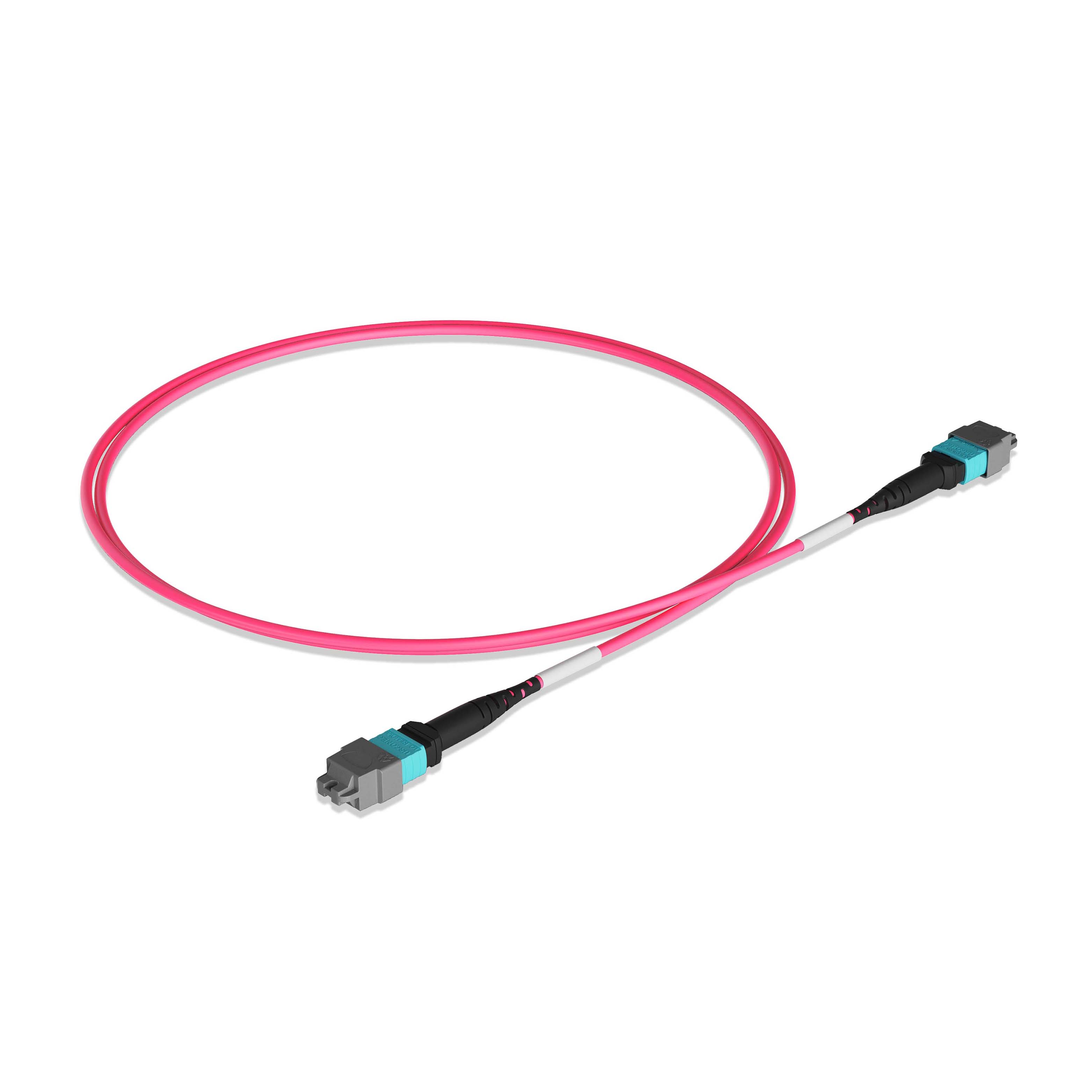 1m 3ft MPO Jumper 8 Fibers MPO-12 APC Female to MPO-12 APC Female Multimode OM4 Plenum OFNP 0.35dB Max Type B 3.0mm Magenta