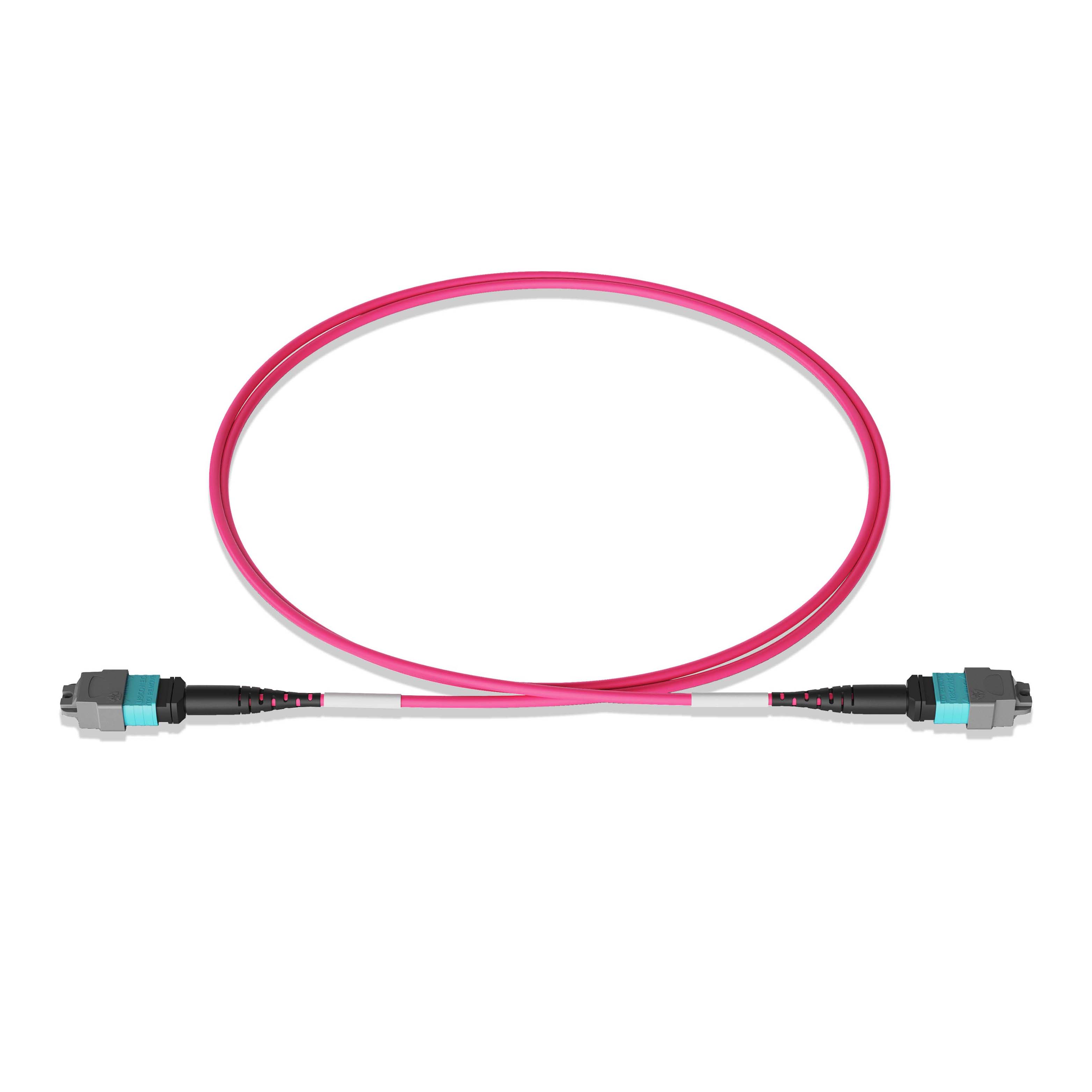 1m 3ft MTP Jumper 12 Fibers MTP-12 UPC Female to MTP-12 UPC Female Multimode OM4 Plenum OFNP 0.35dB Max Type B 3.0mm Magenta
