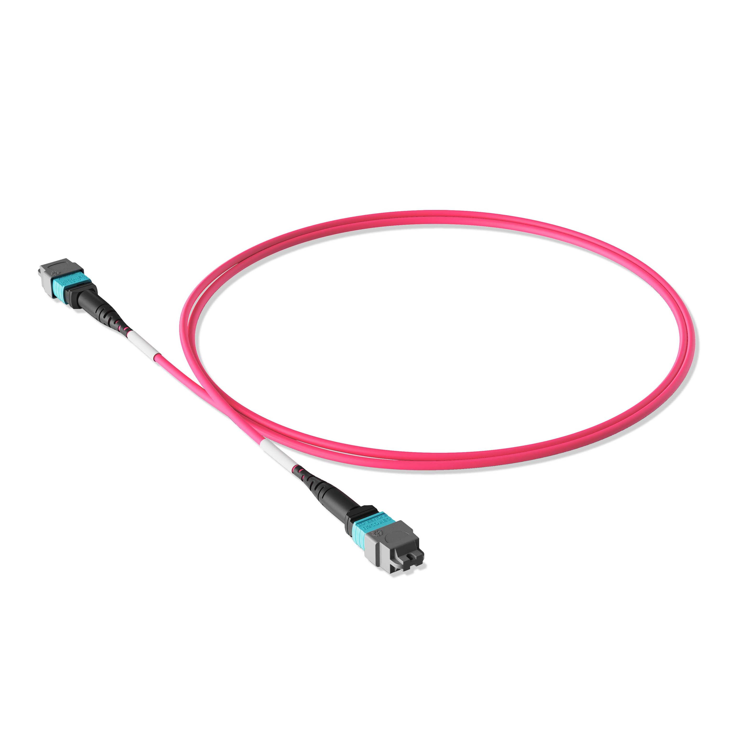 1m 3ft MPO Jumper 12 Fibers MPO-12 UPC Female to MPO-12 UPC Female Multimode OM4 Plenum OFNP 0.35dB Max Type A 3.0mm Magenta
