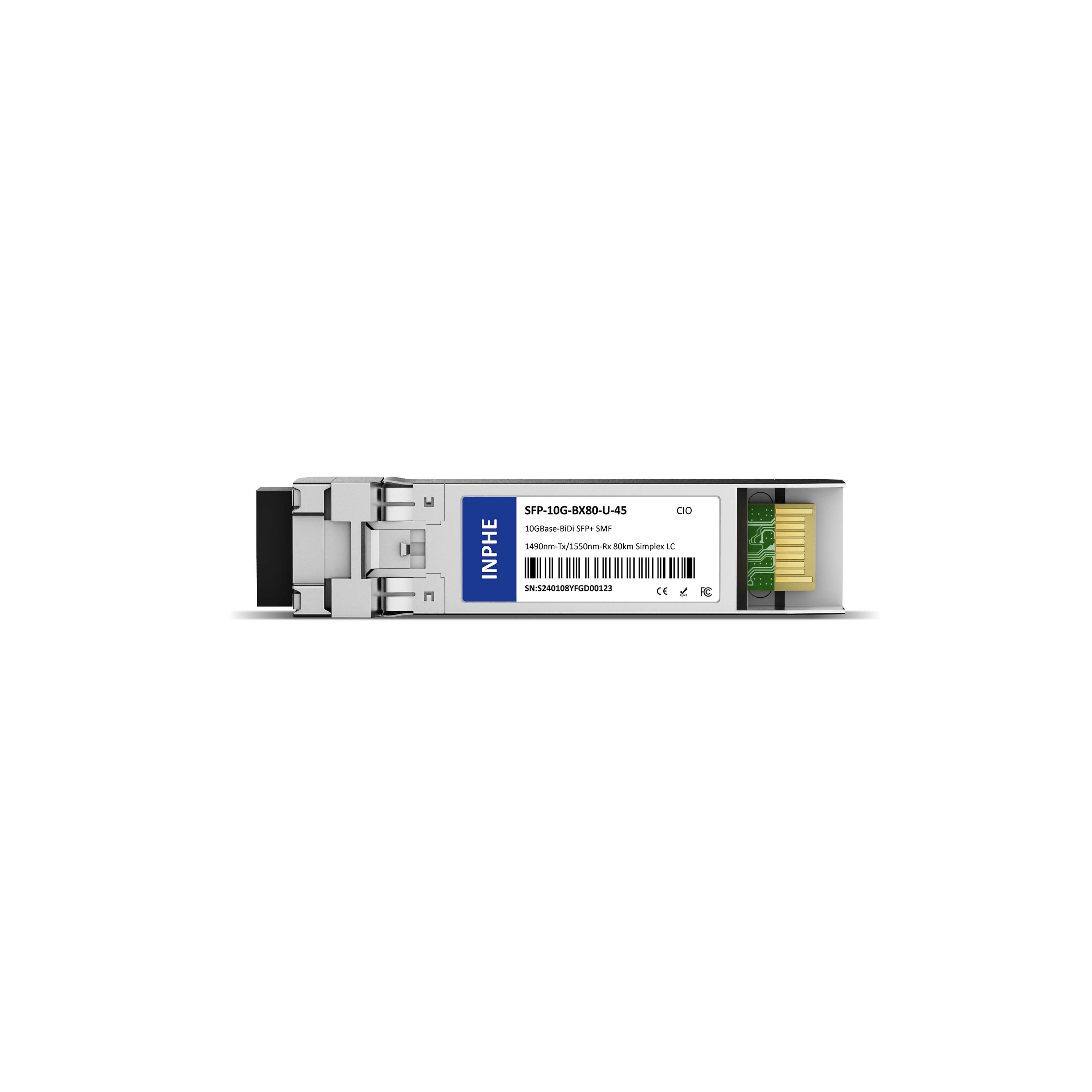 Cisco SFP-10G-BX80U-I Compatible SFP+ 10G BiDi 1490nm-Tx/1550nm-Rx 80km SMF Simplex LC DDM/DOM Optics Transceiver