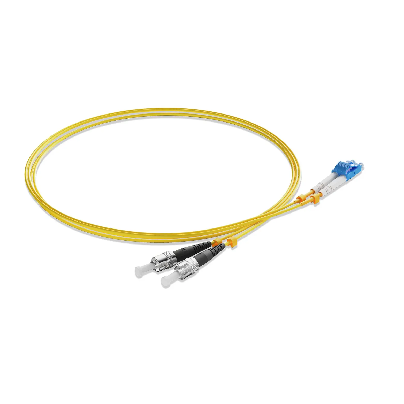 1m 3ft Fiber Patch Cable 2 Fibers LC UPC Duplex to ST UPC Duplex Singlemode OS2 Riser OFNR 2.0mm Yellow