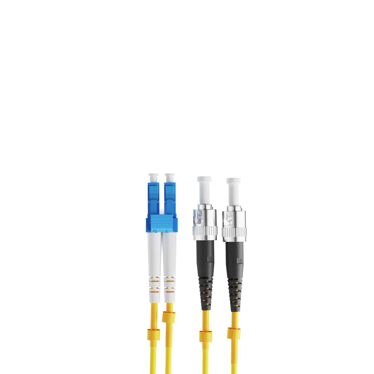 1m 3ft Fiber Patch Cable 2 Fibers LC UPC Duplex to ST UPC Duplex Singlemode OS2 Riser OFNR 2.0mm Yellow
