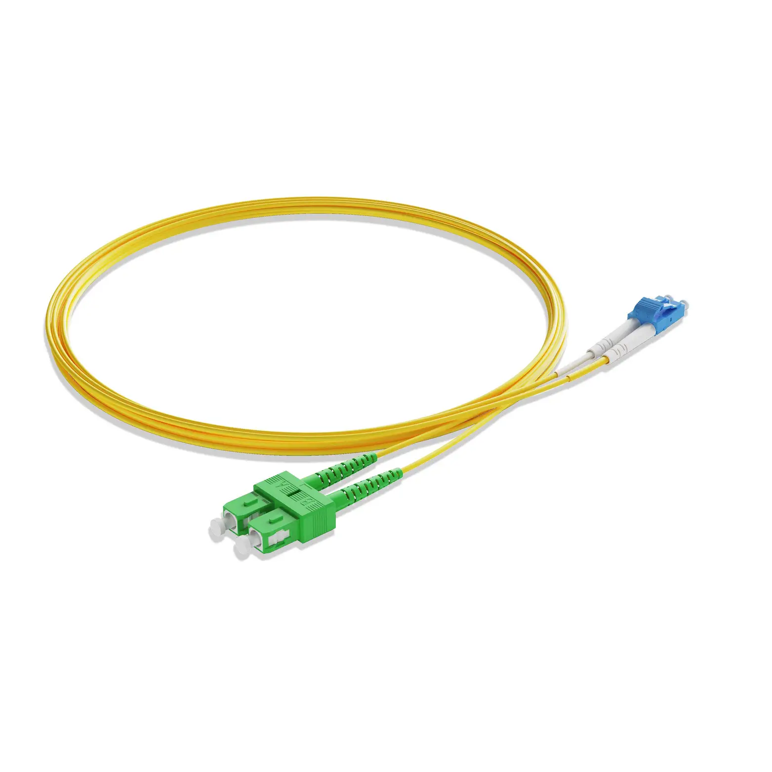 1m 3ft Fiber Patch Cable 2 Fibers LC UPC Duplex to SC APC Duplex Singlemode OS2 Riser OFNR 2.0mm Yellow