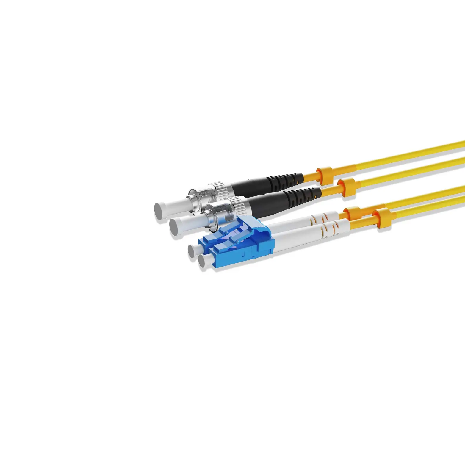 1m 3ft Fiber Patch Cable 2 Fibers LC UPC Duplex to ST UPC Duplex Singlemode OS2 Riser OFNR 2.0mm Yellow
