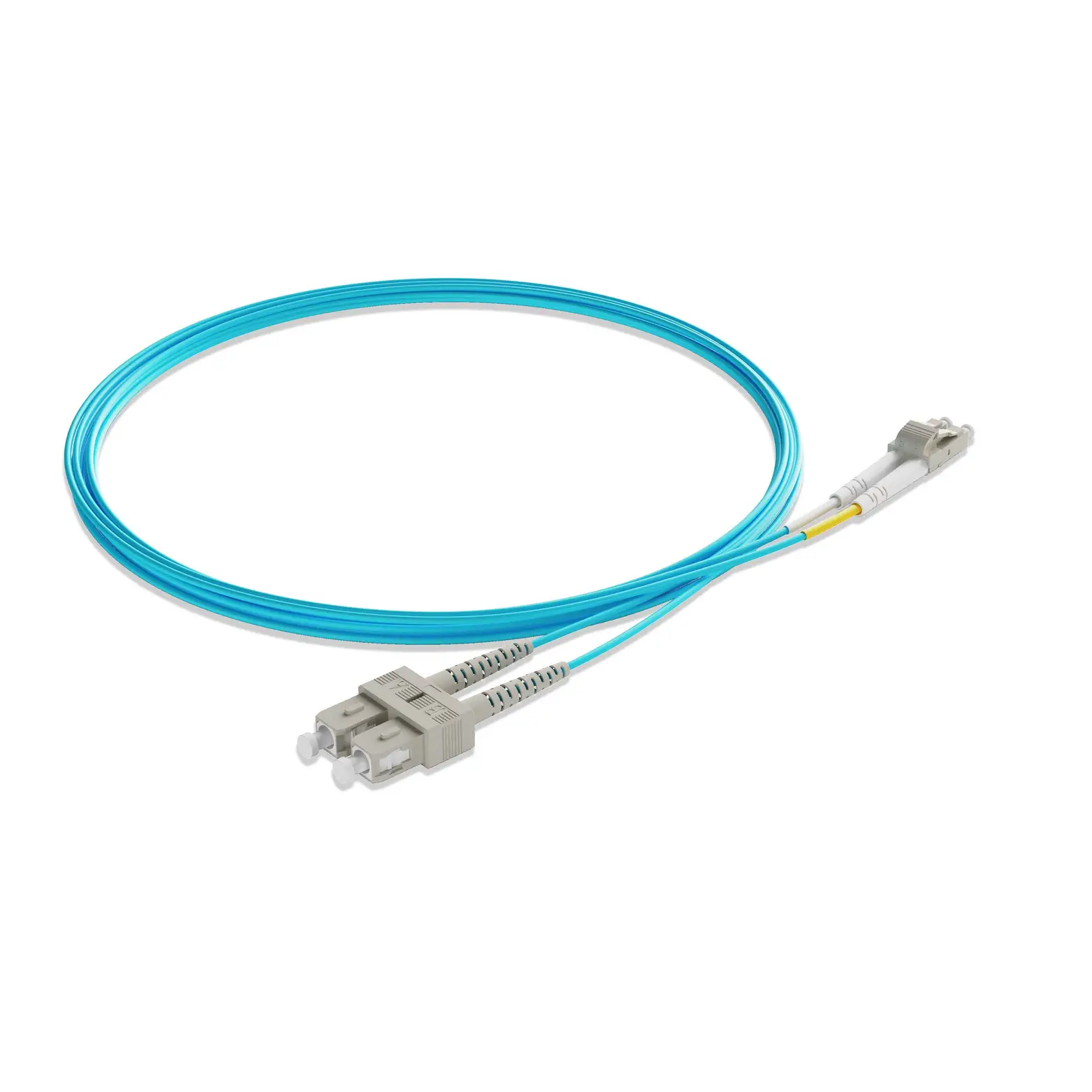 2m 7ft Fiber Patch Cable 2 Fibers LC UPC Duplex to SC UPC Duplex Multimode OM4 Riser OFNR 2.0mm Aqua