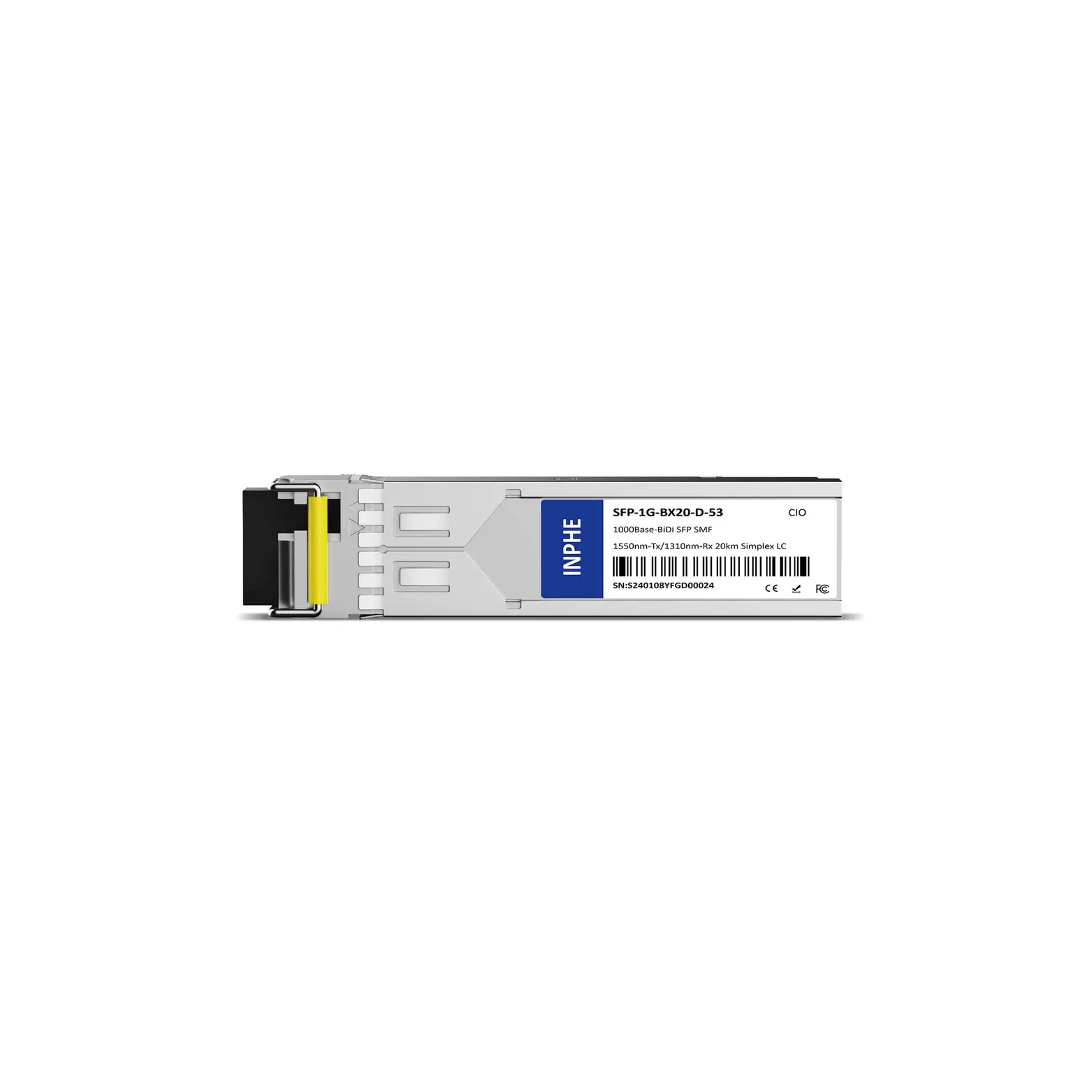 Coriant (ex. Tellabs) 81.S1GBEBX1153S Compatible SFP 1.25GBASE BiDi 1550nm-Tx/1310nm-Rx 20km SMF Simplex LC DDM/DOM Optics Transceiver