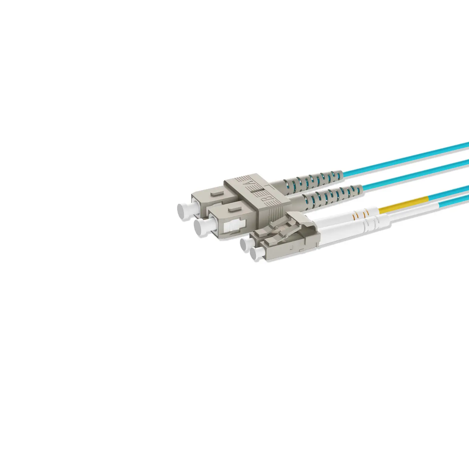2m 7ft Fiber Patch Cable 2 Fibers LC UPC Duplex to SC UPC Duplex Multimode OM4 Riser OFNR 2.0mm Aqua