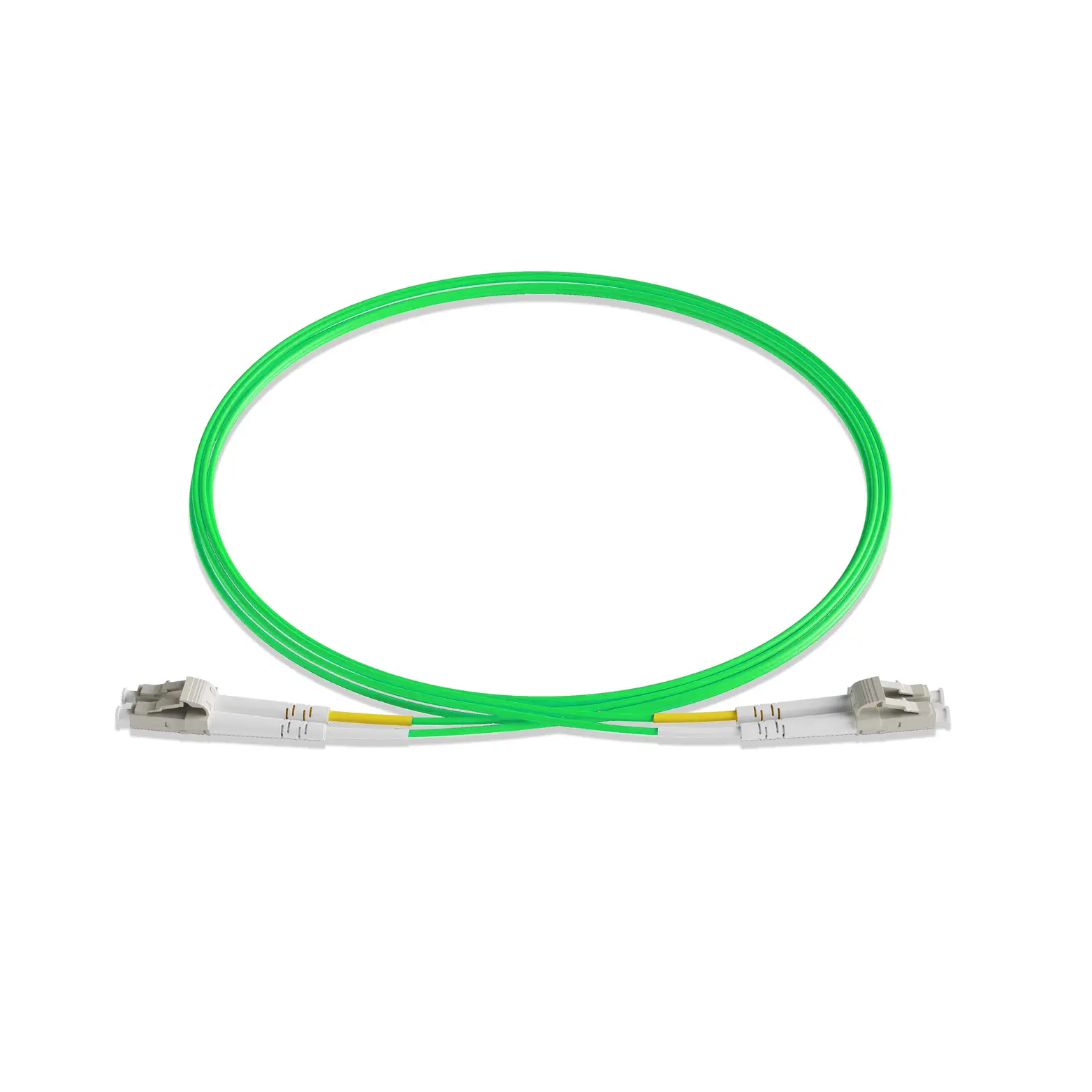 1m 3ft Fiber Patch Cable 2 Fibers LC UPC Duplex to LC UPC Duplex Multimode OM5 Riser OFNR 2.0mm Lime Green